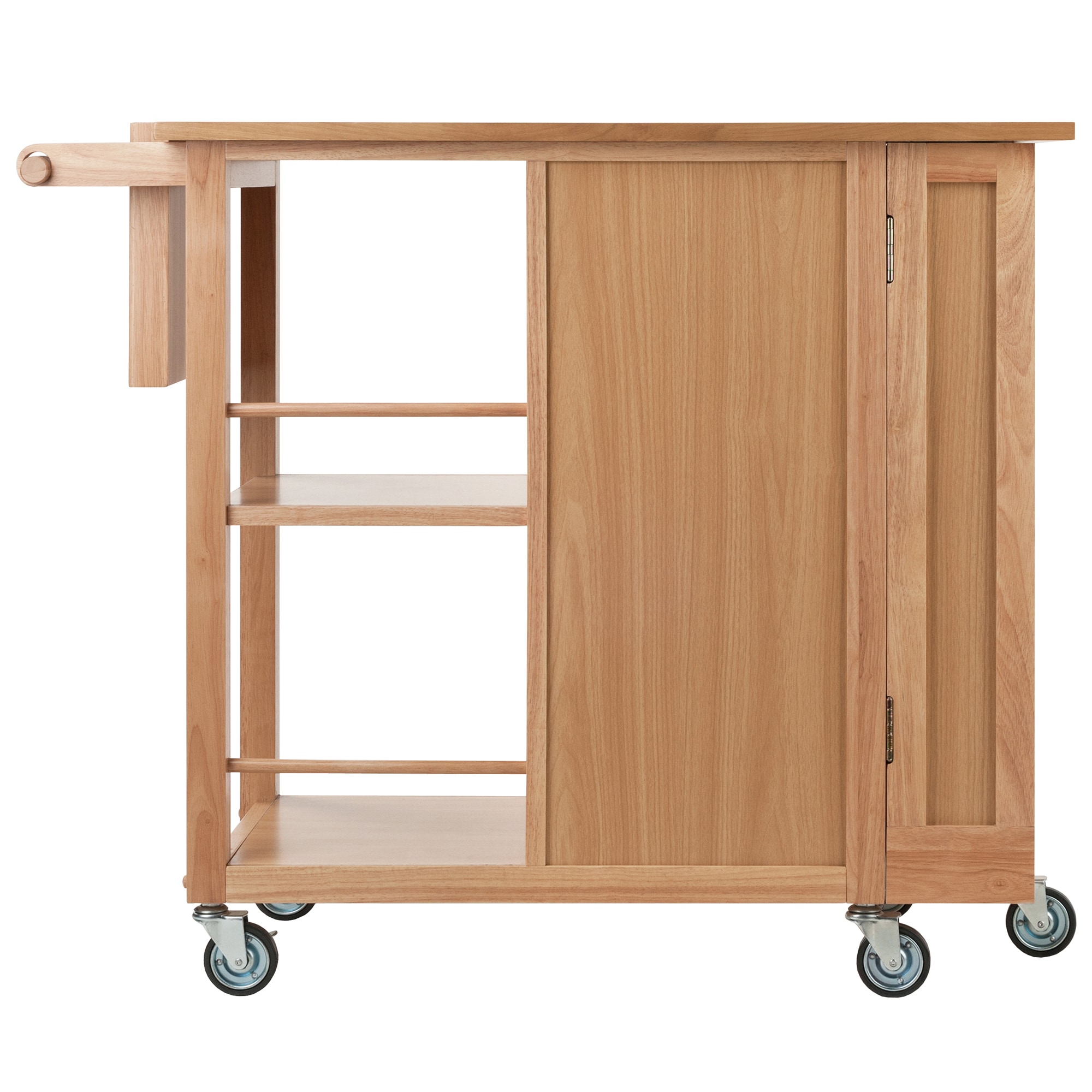 Natural Wood Kitchen Cart with Wine Rack and Storage