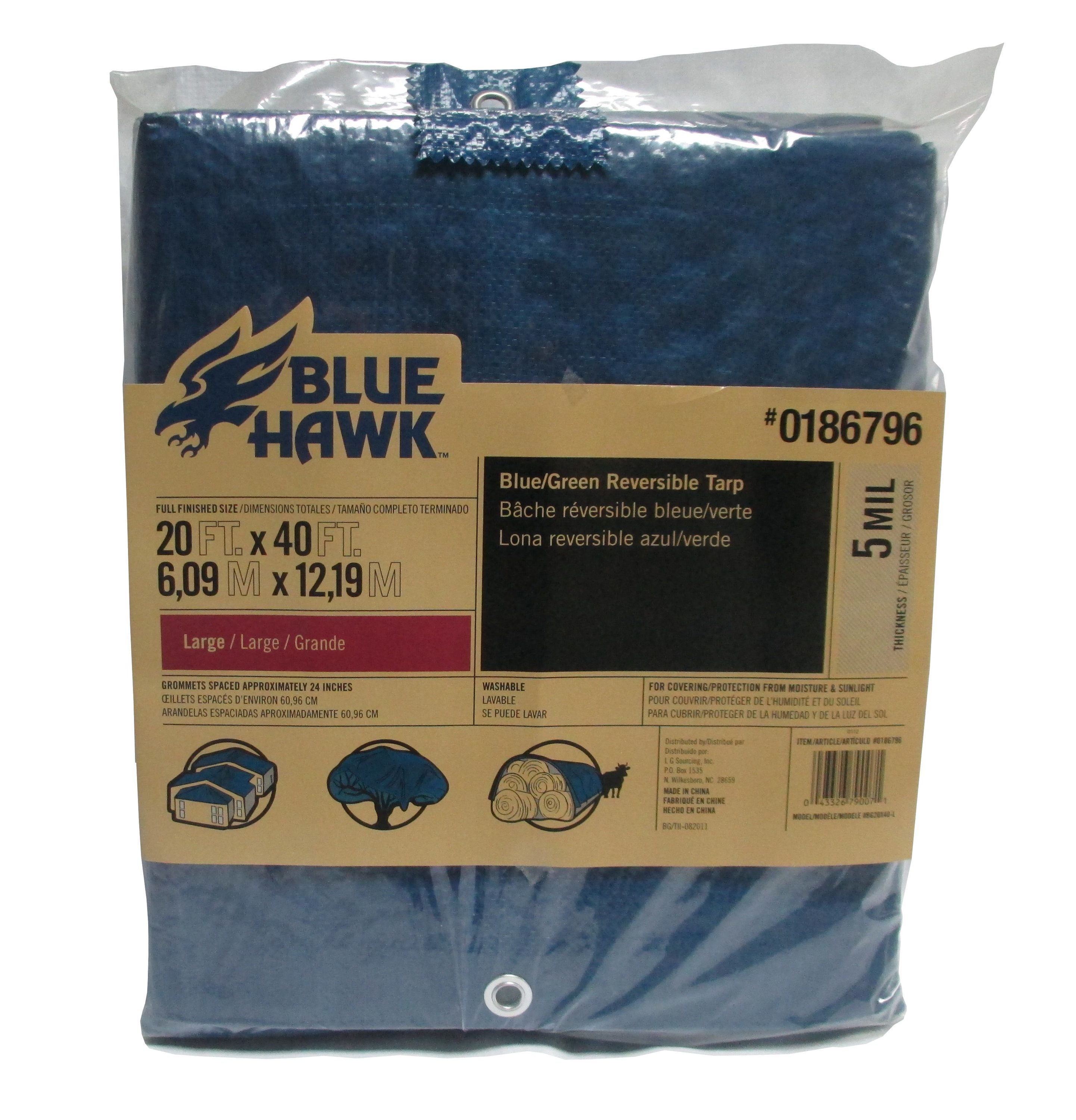 Blue Hawk 20 ft x 40 ft Blue Water Resistant Standard Polyethylene