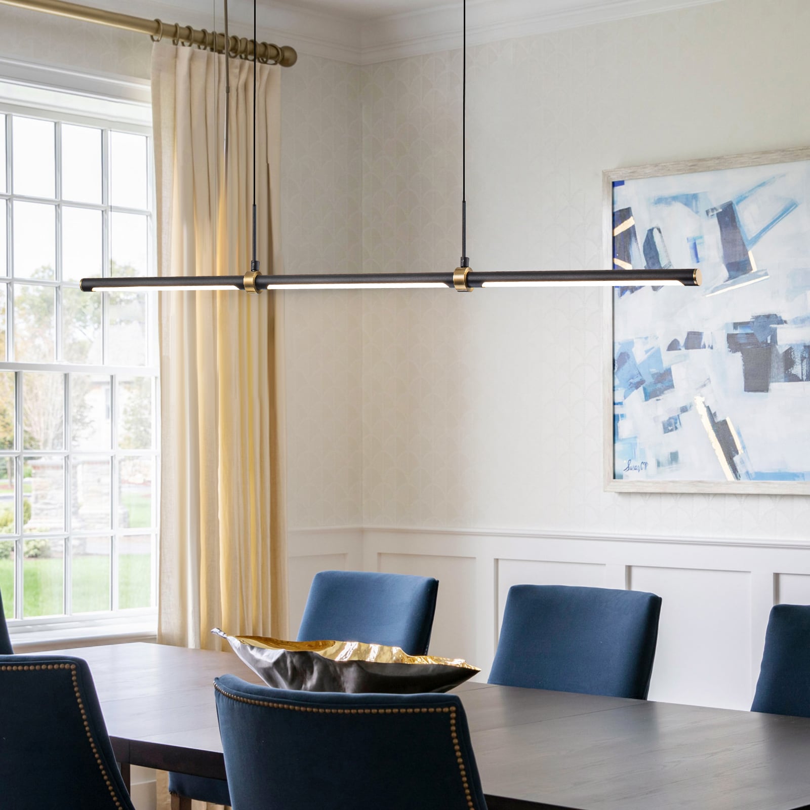 EDISLIVE Y81010000051428 1 -Light Black Modern/contemporary Linear Integrated LED Large Hanging Kitchen island light