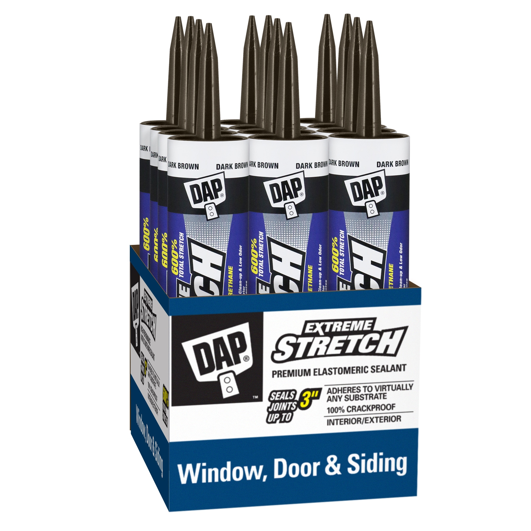 DAP 7079818708SOS Extreme Stretch 12 -Pack 10.1-oz Exterior specialty Dark Brown Paintable Acrylic Urethane Elastomeric Sealant Caulk