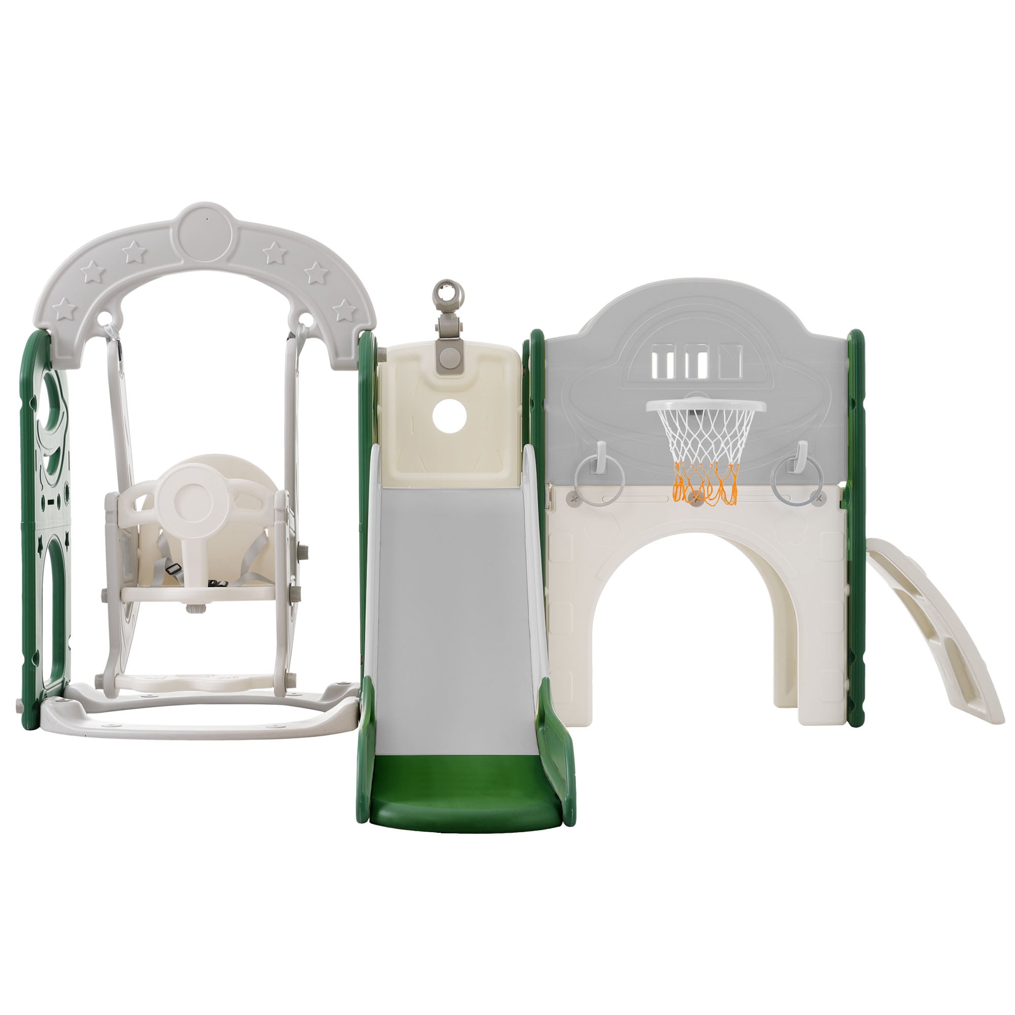 Siavonce XH61AAF Toddler Slide and Swing Set 8 in 1, Kids Playground Climber Slide Playset with Basketball Hoop Freestanding Combination for Babies Indoor and Outdoor