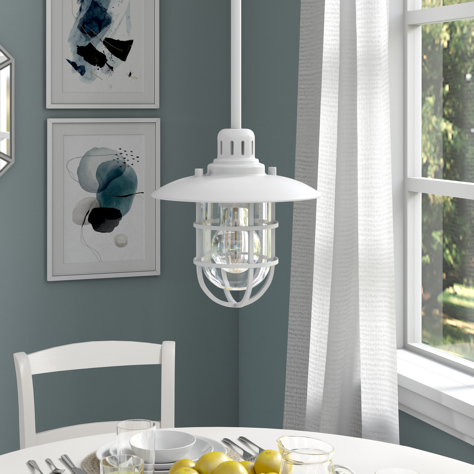 Hailey Home PD1347 Bay White Farmhouse Clear glass Globe Hanging Pendant light