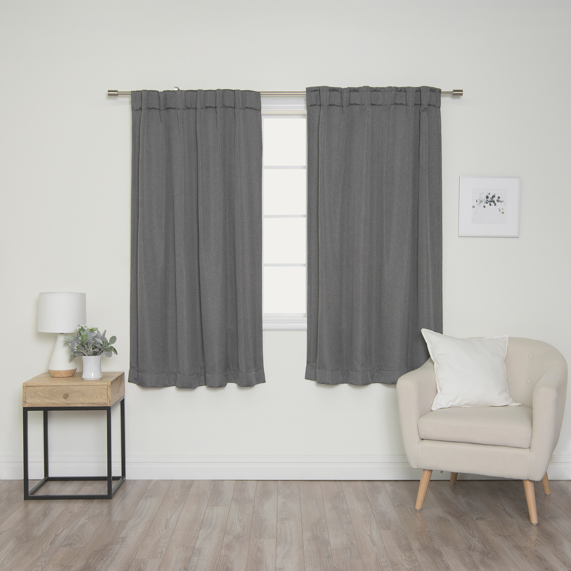 Best Home Fashion JC-06-BAK-63-DK.GREY 63-Inches Dark Grey Blackout Back tab Curtain panel pair