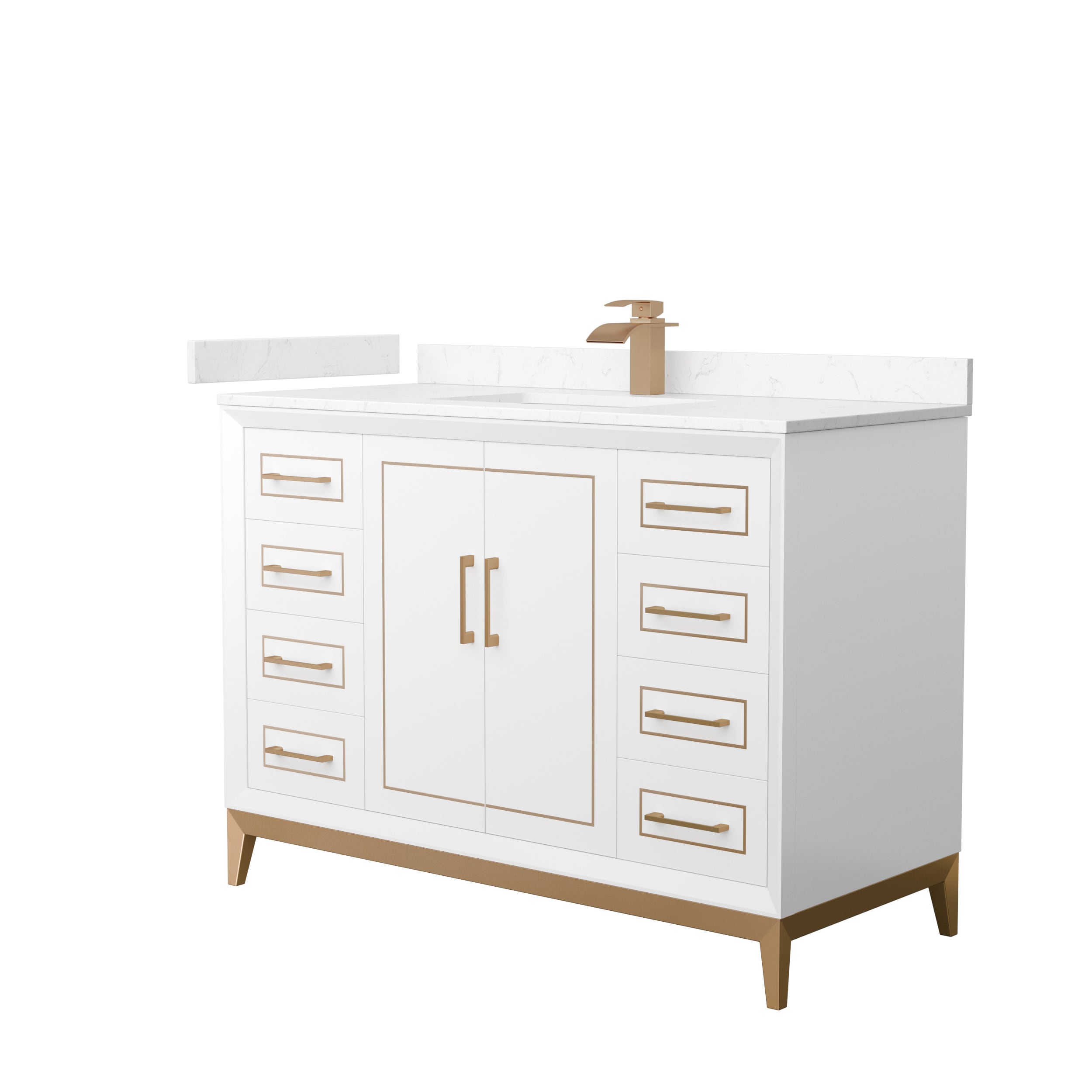 Wyndham Collection WCH515148SWZC2UNSMXX Marlena 48-in White with Satin Bronze Trim Undermount Single sink Bathroom Vanity with Carrara cultured marble Cultured marble Top