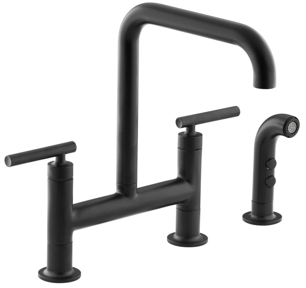 KOHLER Purist 2-Handle Bridge Kitchen Faucet in Matte Black