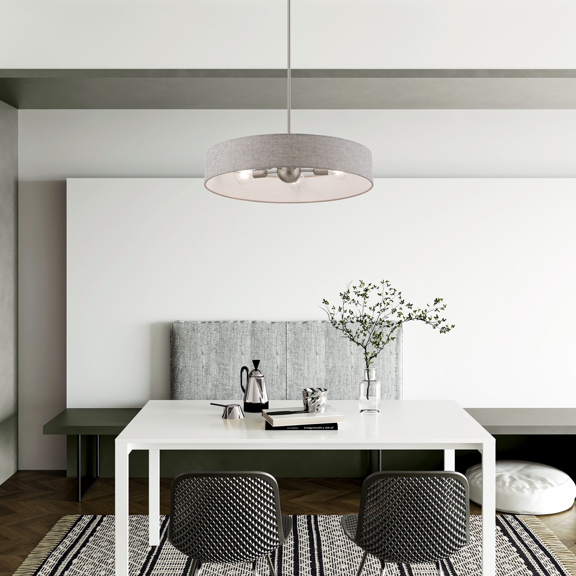 Elmhurst 26" Brushed Nickel & Shiny White 5-Light Drum Pendant