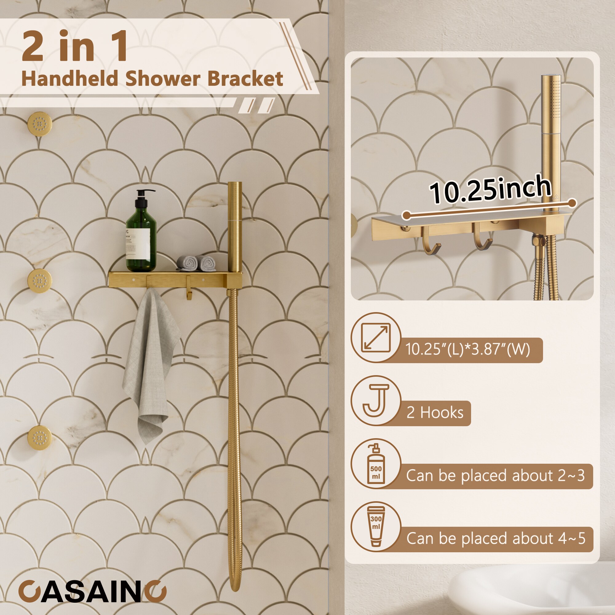 CASAINC KCHS0005-12BG Showerhead-Bar-Panels - View #9