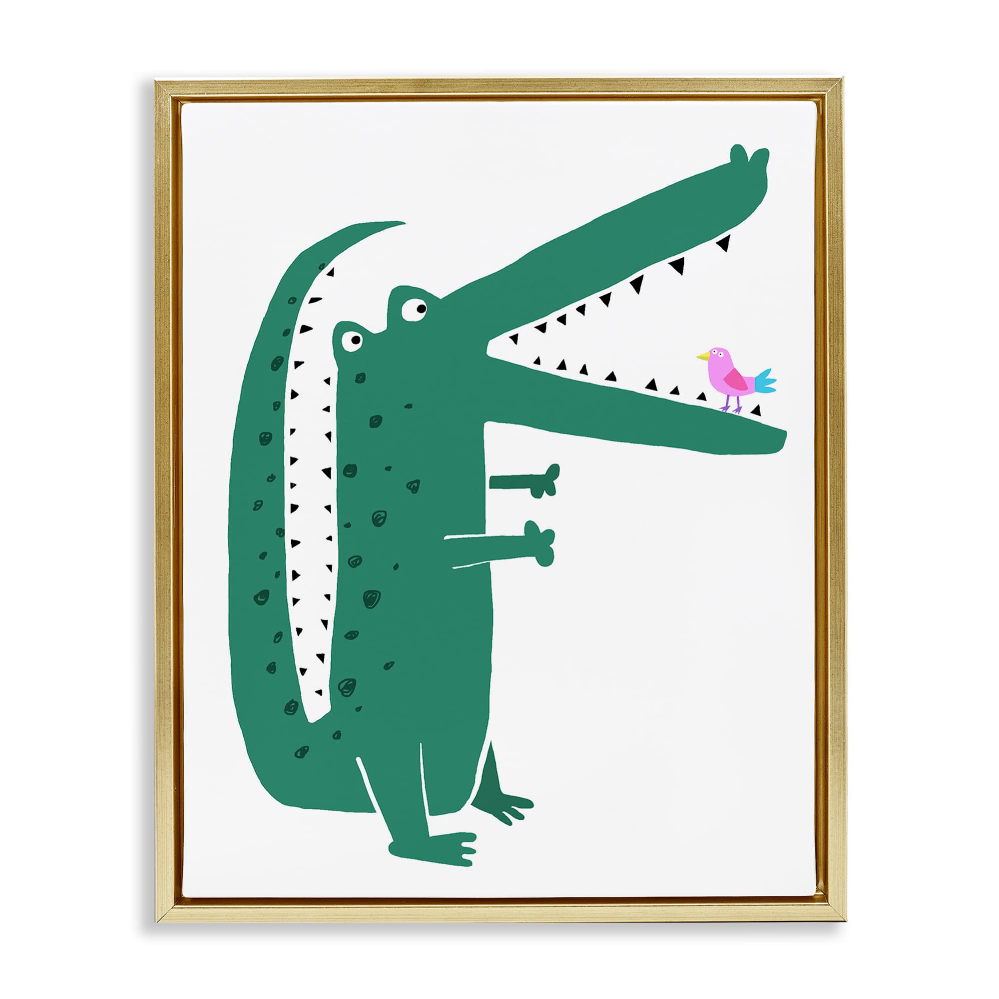 Stupell Industries BT-238-FFG-24X30 Alligator and Bird Friends Gold Framed Floater Canvas Wall Art By Carla Daly 25 x 31