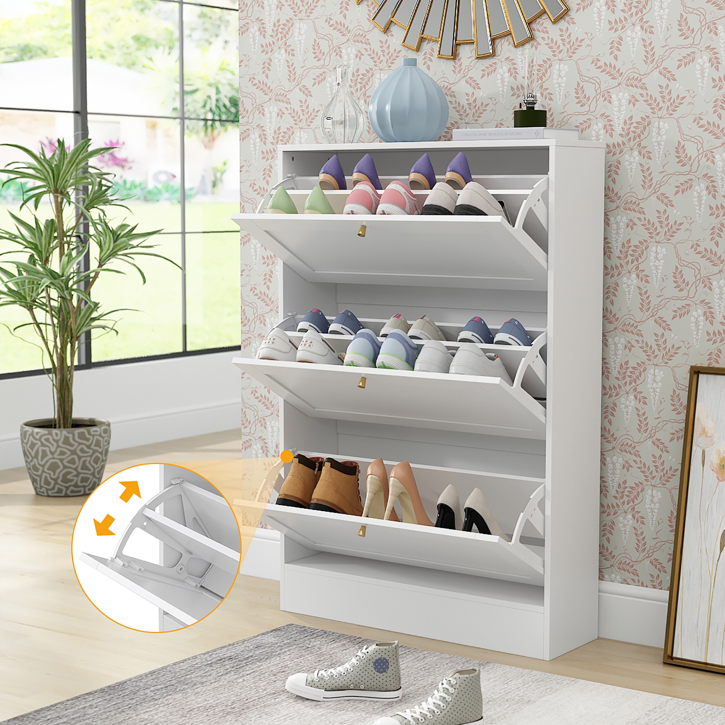 FUFU&GAGA 47.2-in H 3 Tier 12 Pair White Composite Shoe Cabinet in the Shoe  Storage department at