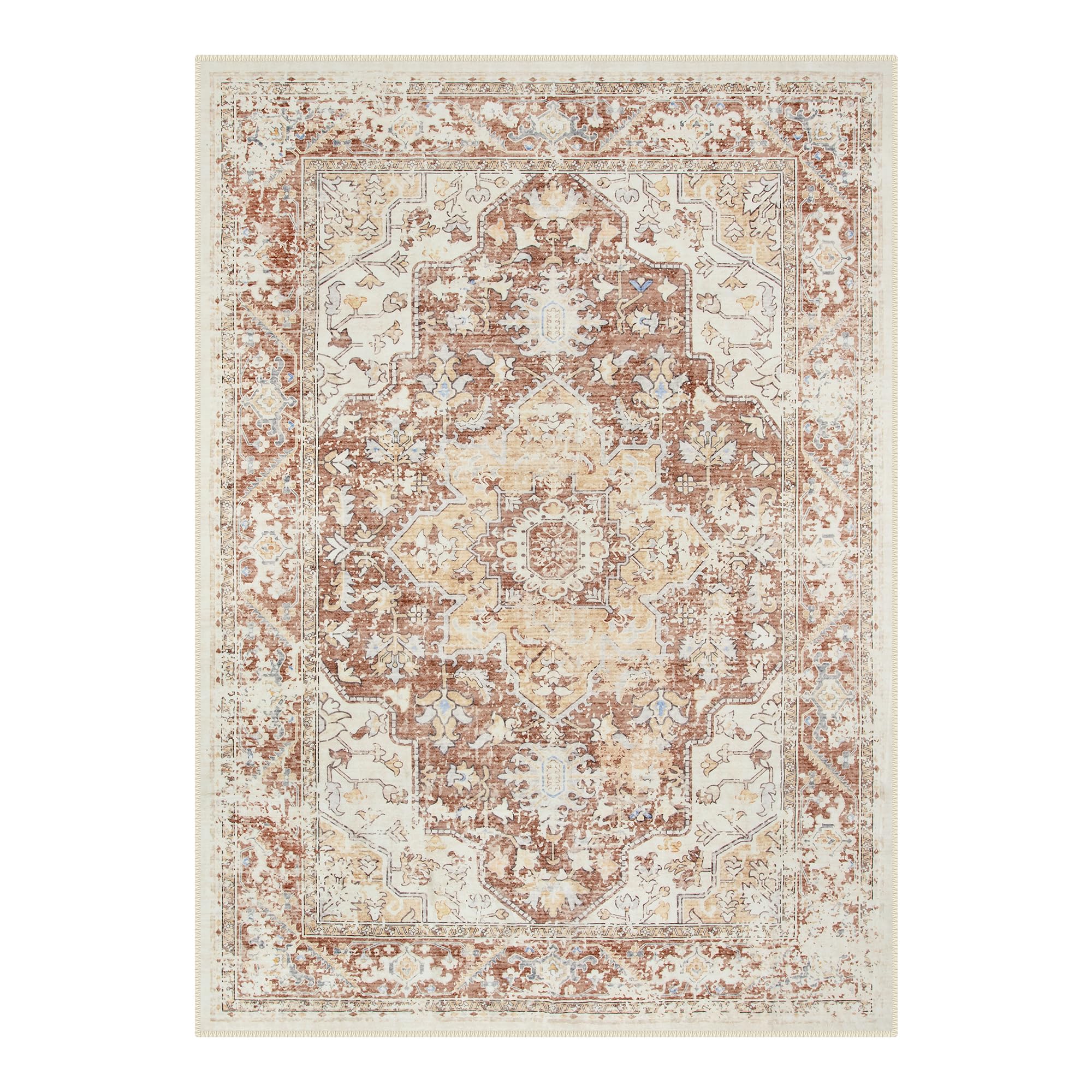 Lahome AR-DYRZP-010-R3 5 x 7 (ft) Red Large Floral Thick Border Contrast Short Pile Velvet Rectangular Indoor Area Rug