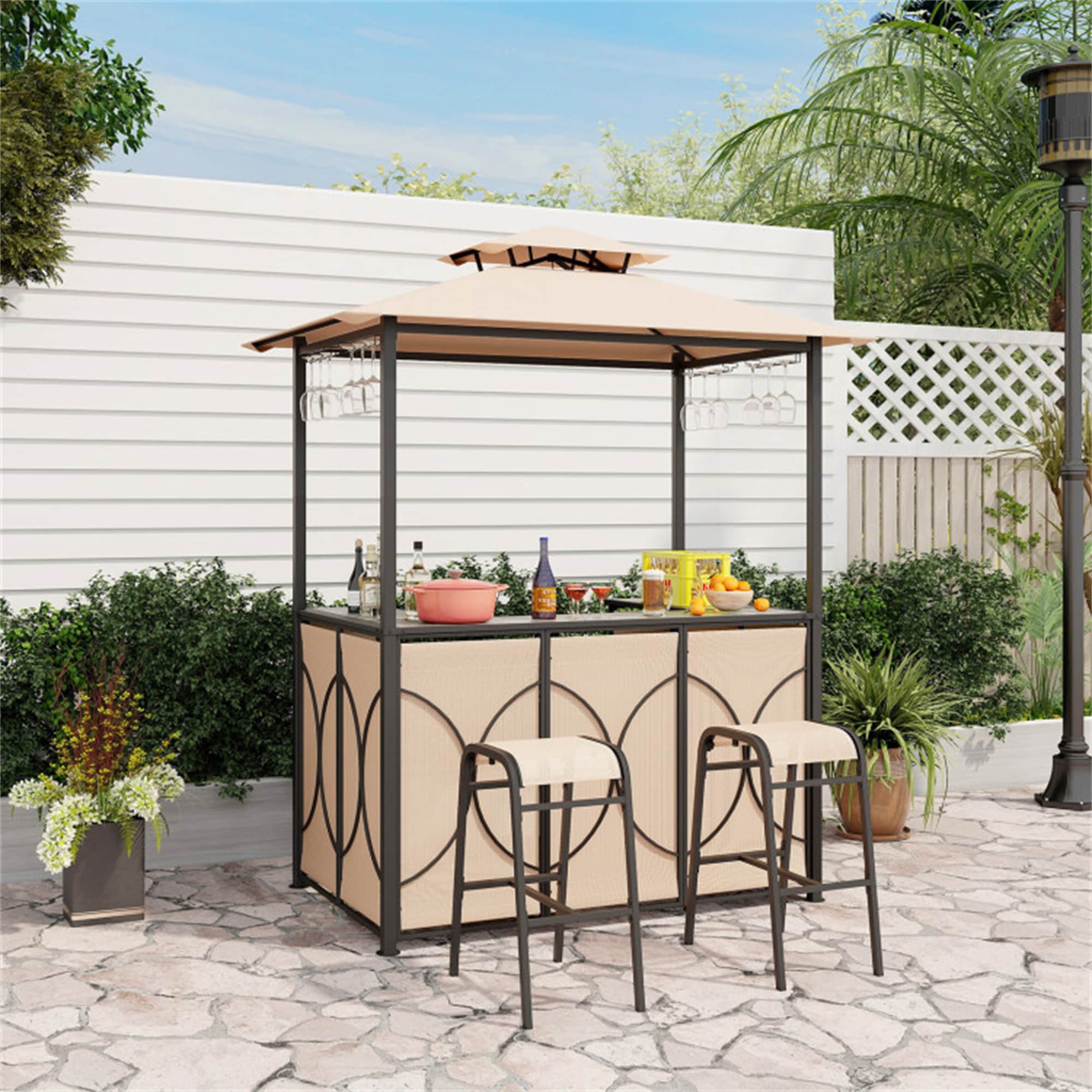 BABOOM BOM-1864CF+-CO Patio Bar Set Grill Gazebo Brown Steel Patio Bar