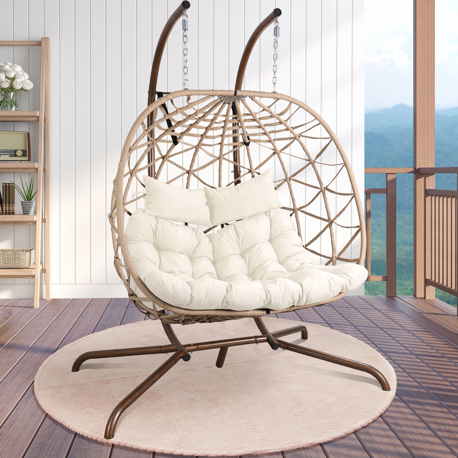 NOBLEMOOD LS-2039MB Porch Swings Gliders 2 -person Brown Iron Outdoor Swing