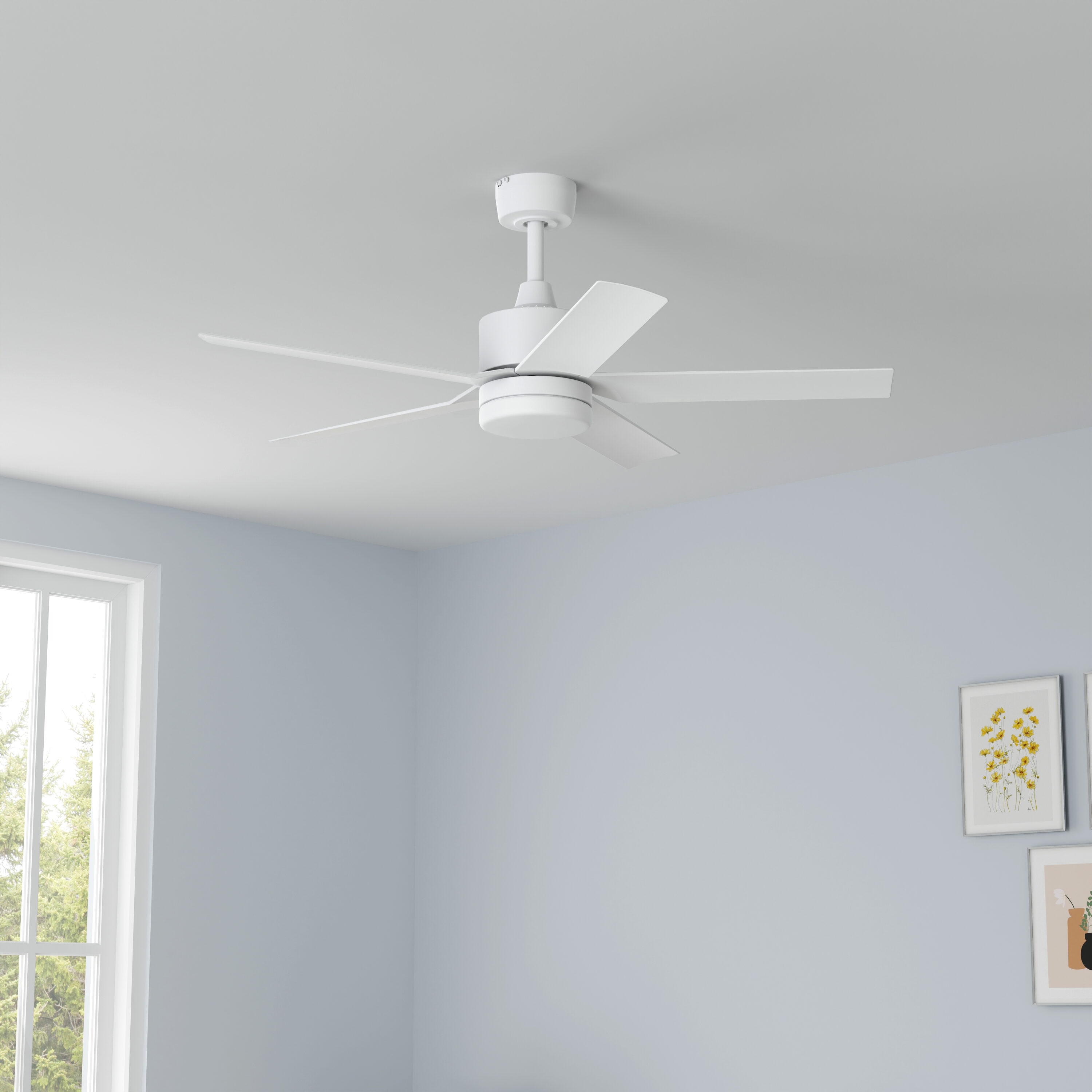 Harbor Breeze RDS44MW5LR Reidsport 44-in Color-Changing Integrated LED Outdoor Downrod or Flush Mount Matte White with Matte White Blades Ceiling Fan With Light - Remote Included ( 5 -Blade )