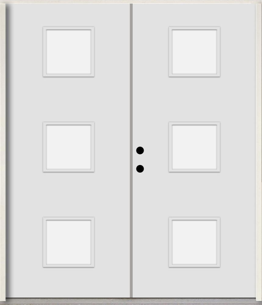 RELIABILT LO1066325 Spotlights 64-in x 80-in x Fiberglass 1/4 lite Right-hand inswing Arctic White Paint Painted Prehung Double Front Door Insulating core