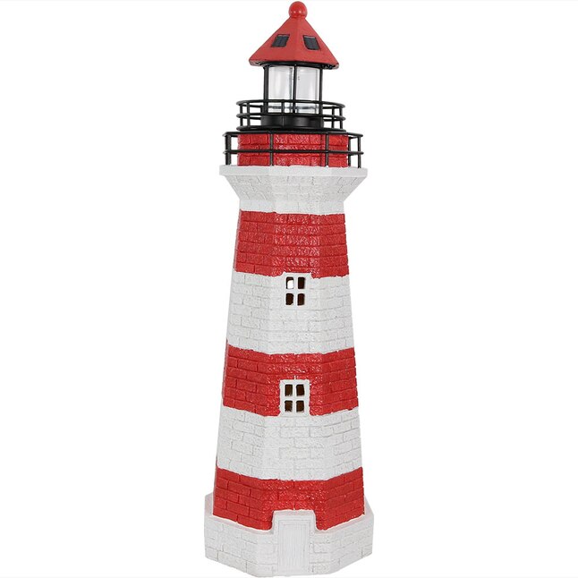 Sunnydaze Decor 36 In H X 11 W Red Lighthouse Garden Statue The Statues Department At Com Red Lighthouse Garden Statue, Large Lighthouse Garden Decor