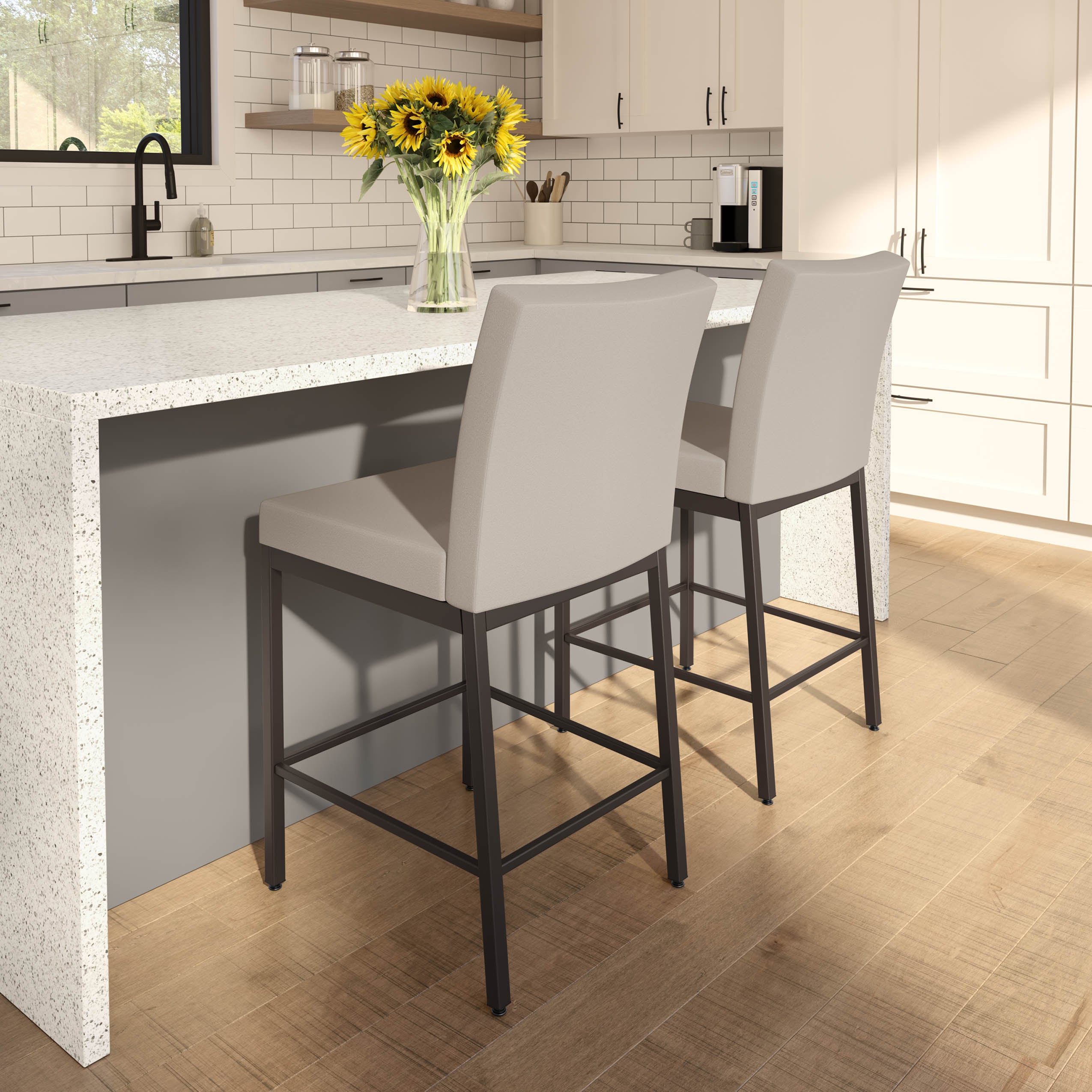 Elegant Perry 26'' Beige Faux Leather Counter Stool with Metallic Base