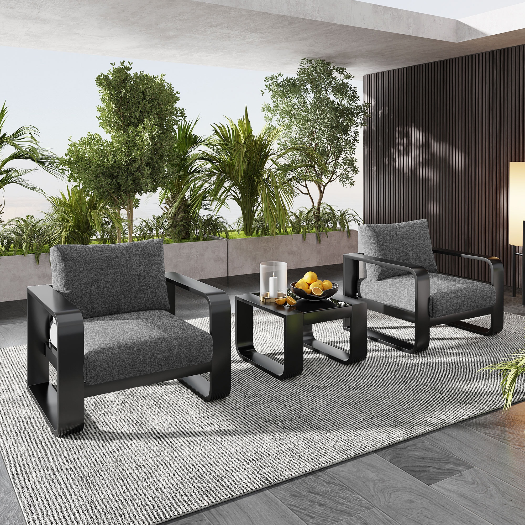 Gaierptone CRXSYX2RGFB 3 -Piece Patio Conversation Set with Gray Cushions