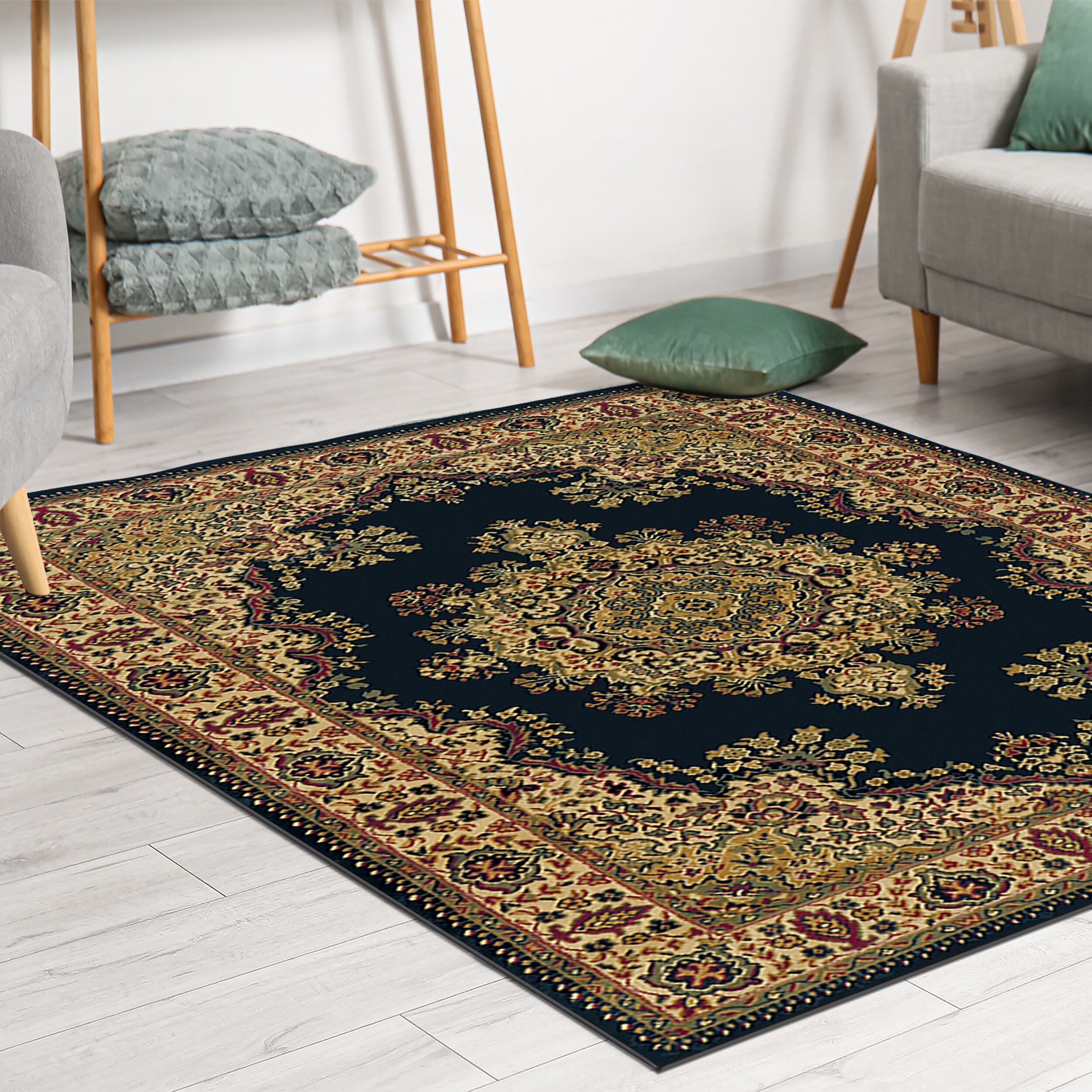 Radici USA 1191/2253/BLACK Castello 9 x 12 (ft) Polypropylene Black Rectangular Indoor Medallion Oriental Area rug