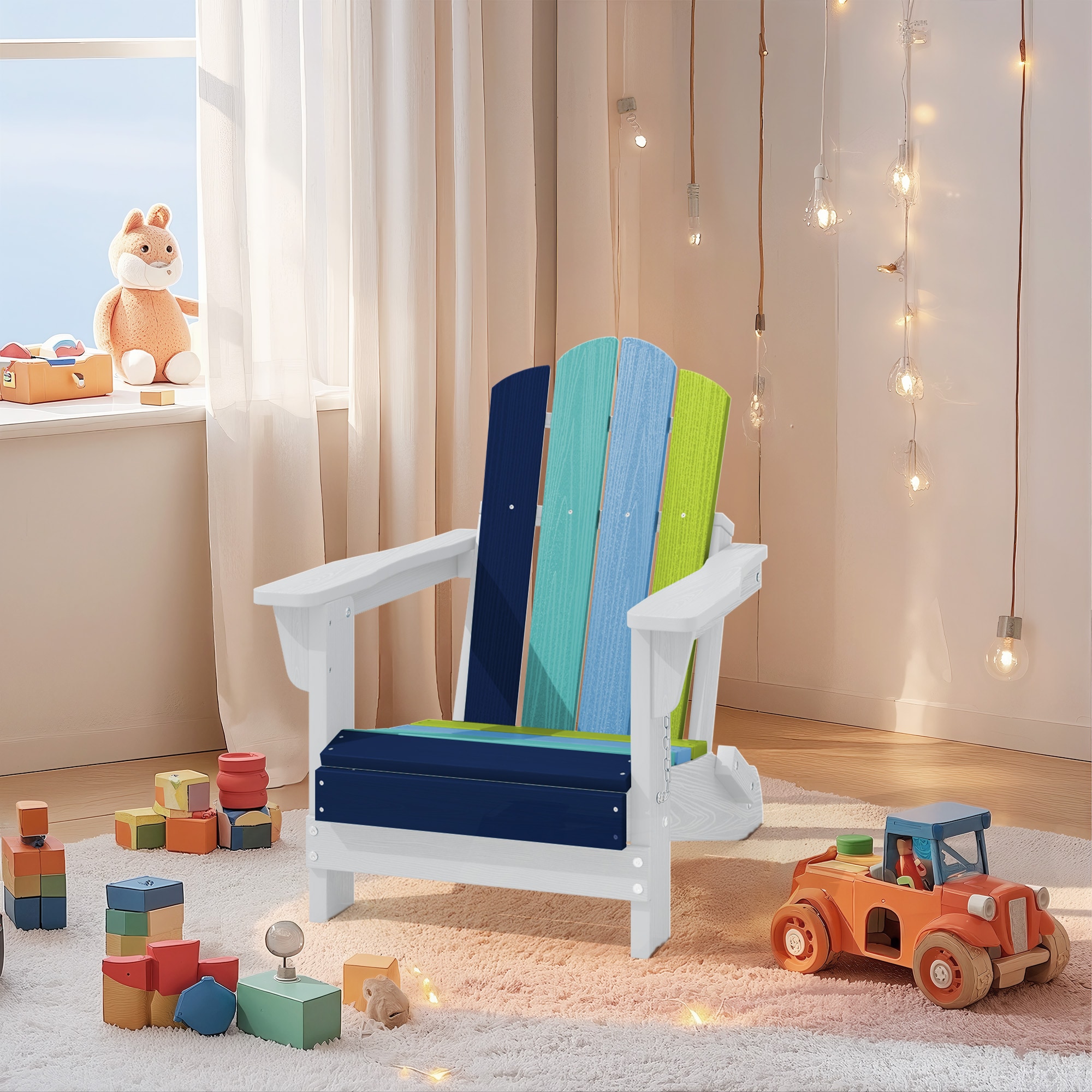 VOUA AK-CDYD-GW HDPE Folding Adirondack Chair Stackable Chair with Slat Seat Stackable Tiffany Blue HDPE Frame Stationary Adirondack Chair with Slat Seat