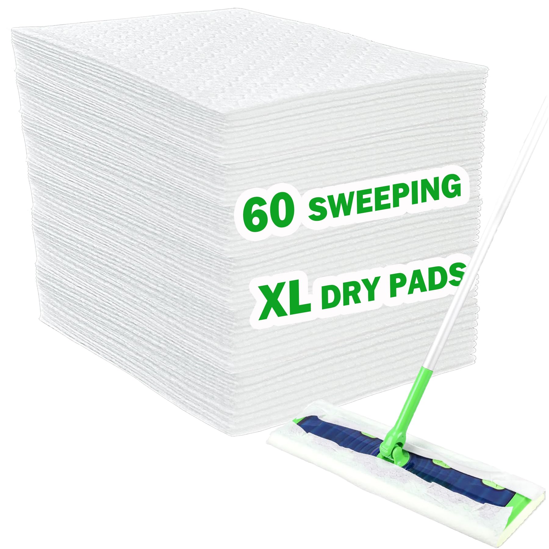 Phewnyzo  XL Dry Sweeping Cloth Refills for X-Large Mop 60 Count Heavy Duty Disposable Pads for Pet Hair and Dust on Multiple Floors