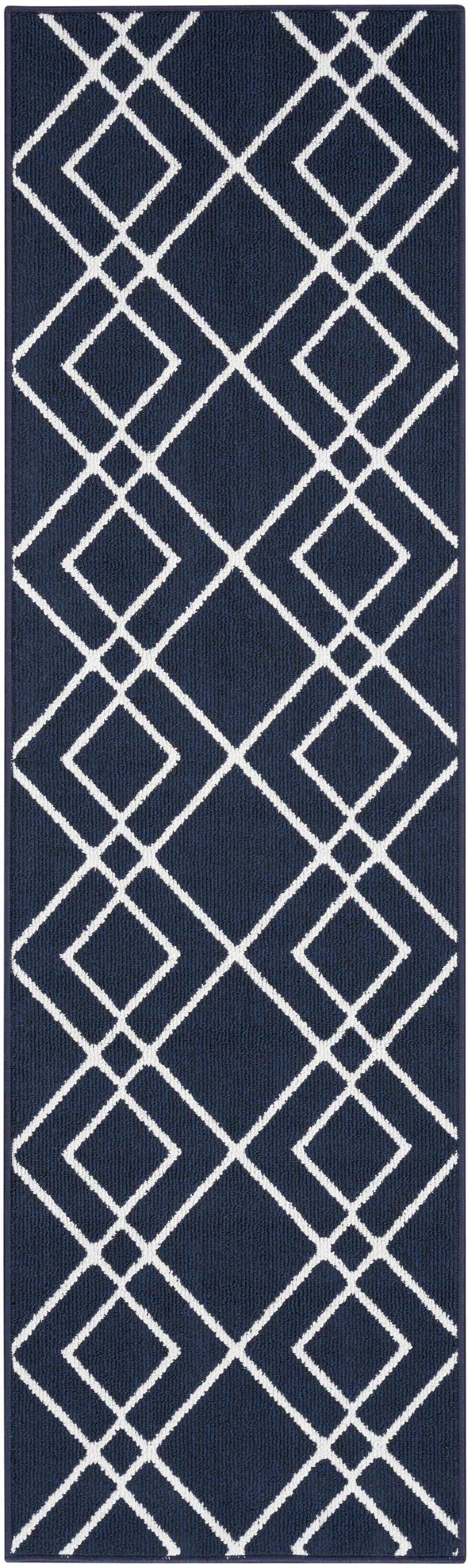 Nourison Modern Lines 3 x 5 Denim Indoor Geometric Mid-century