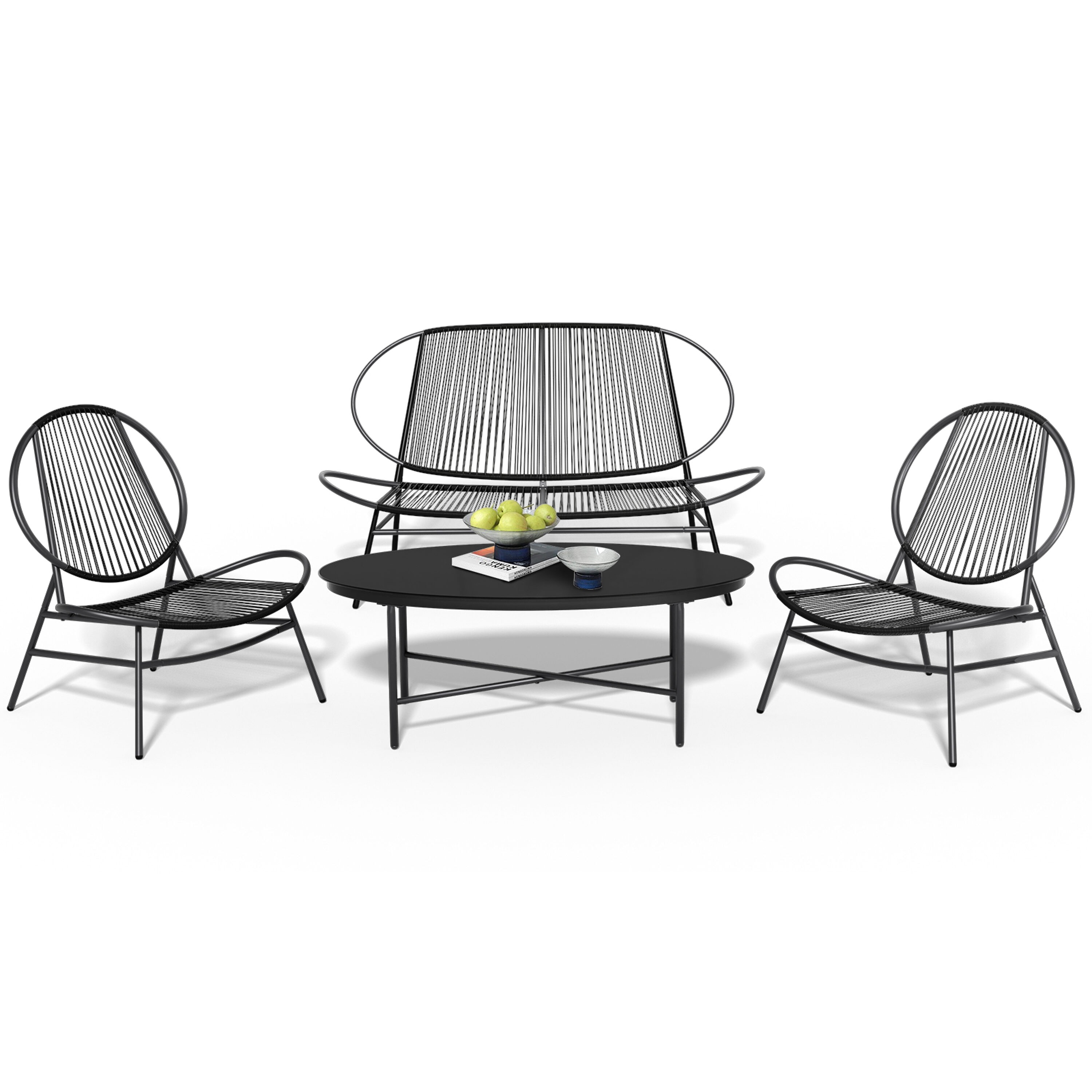 JEAREY 4-Piece Rattan Patio Conversation Set In The Patio Conversation ...