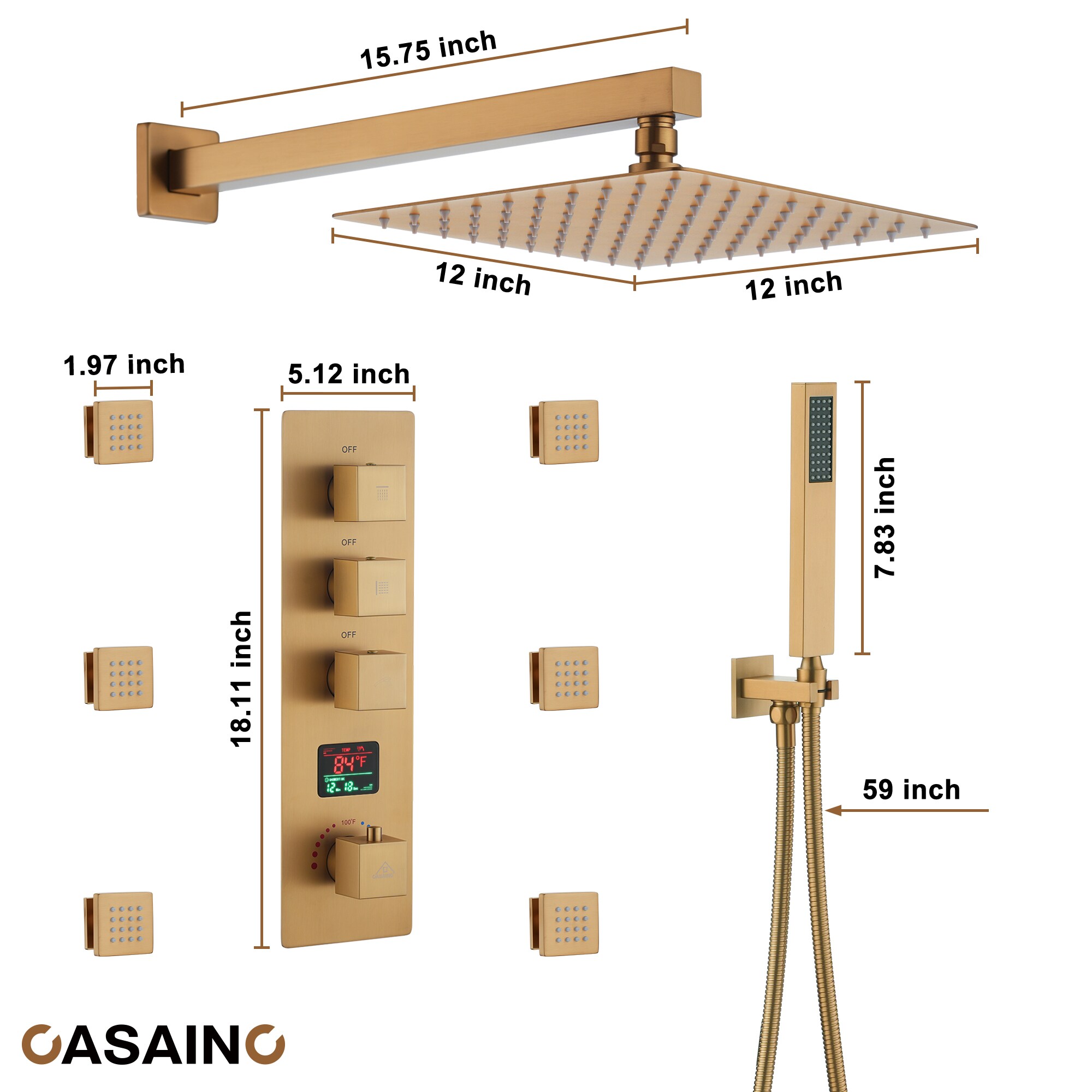 CASAINC KCHS0017-12BG Showerhead-Bar-Panels - View #6