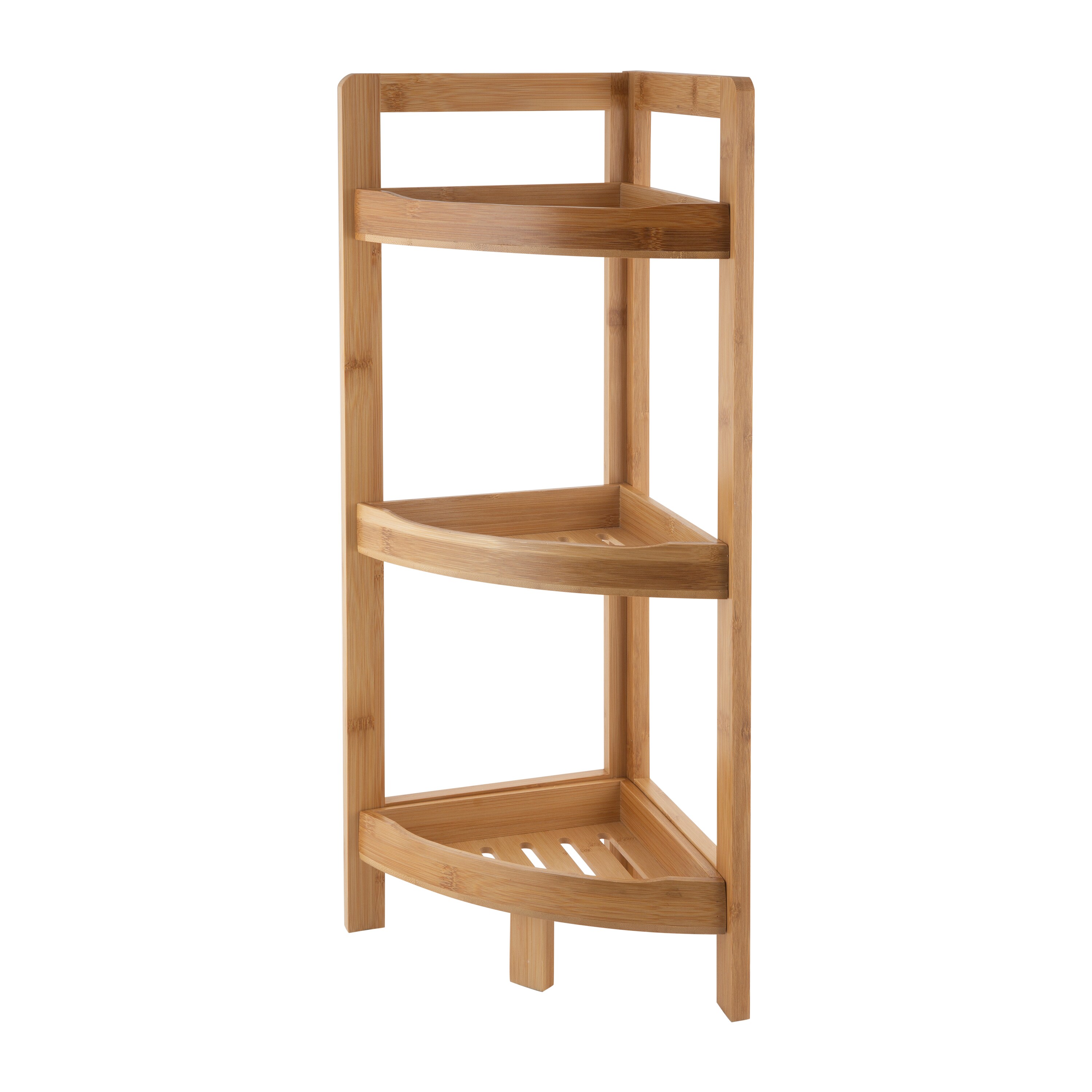 Organize It All Natural Brown 3-Tier Wood Freestanding Corner Bathroom  Shelf (9.12-in x 24.62-in x 9.12-in)