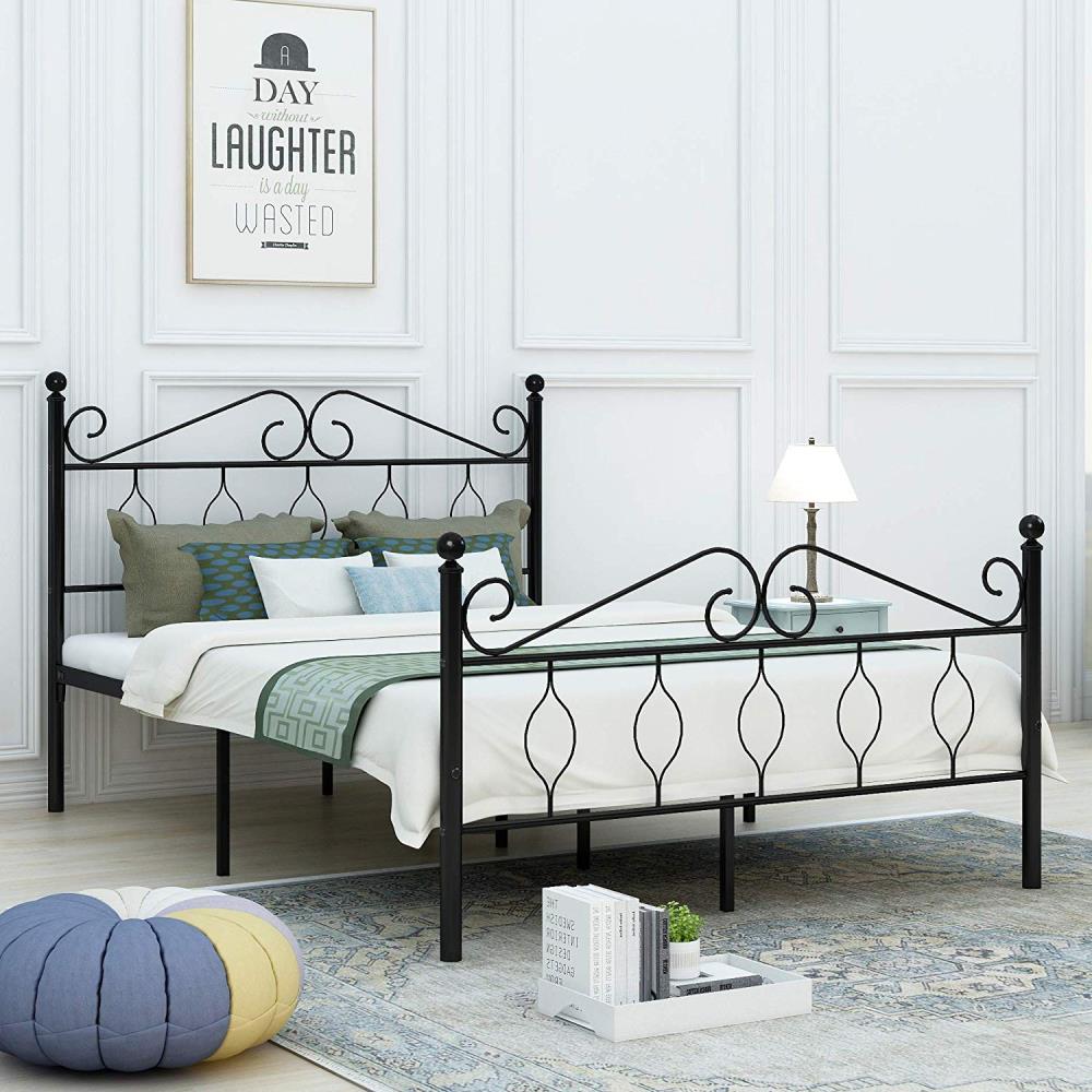interview Voorbijganger geweer Clihome Full Size Metal Bed Frame Heavy Duty with Vintage Headboard and  Foot-Board Platform Base Iron Easy Assembly Black at Lowes.com
