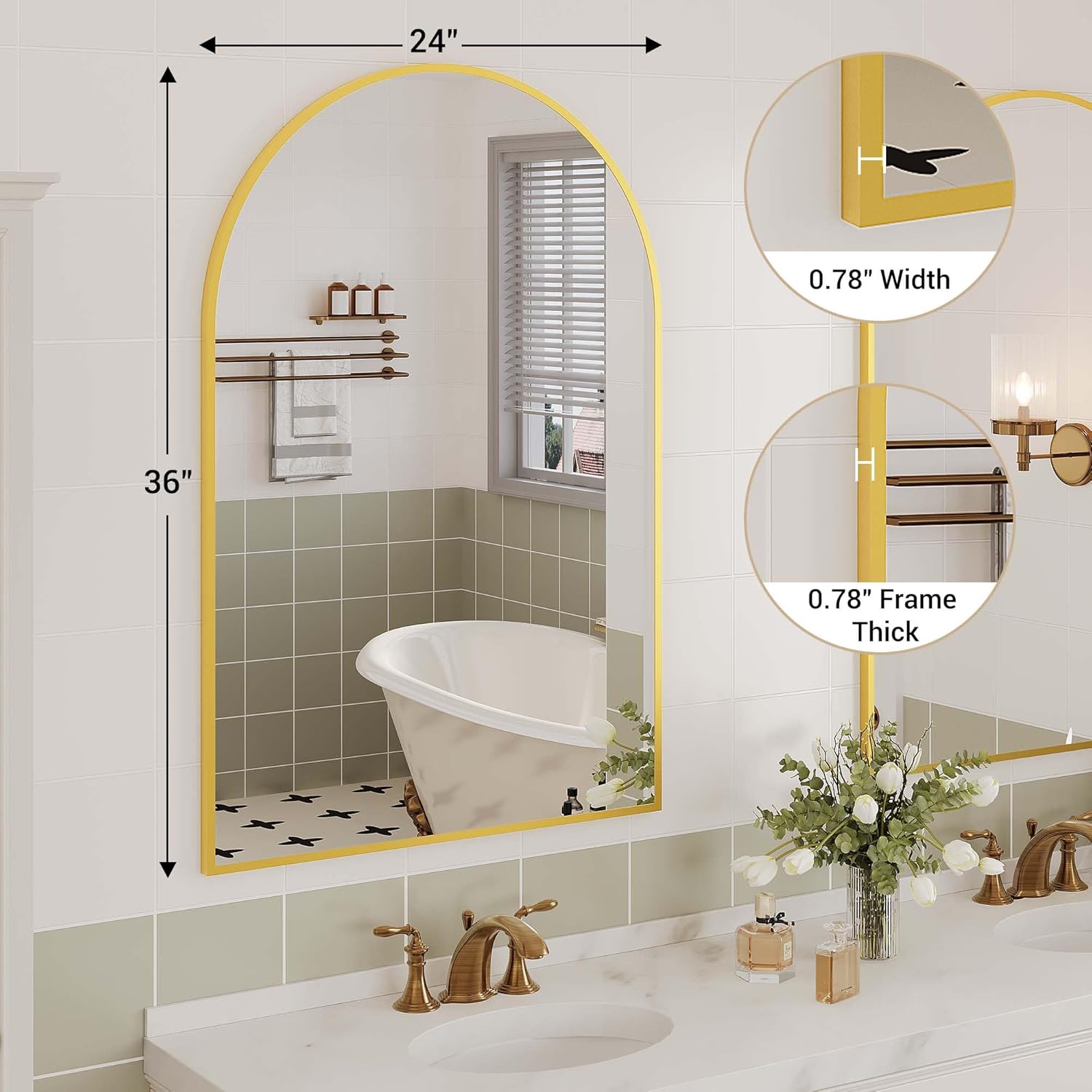 Qeetex DHZ-PHO-34FANRAY Framed-Bath-Mirrors - View #3