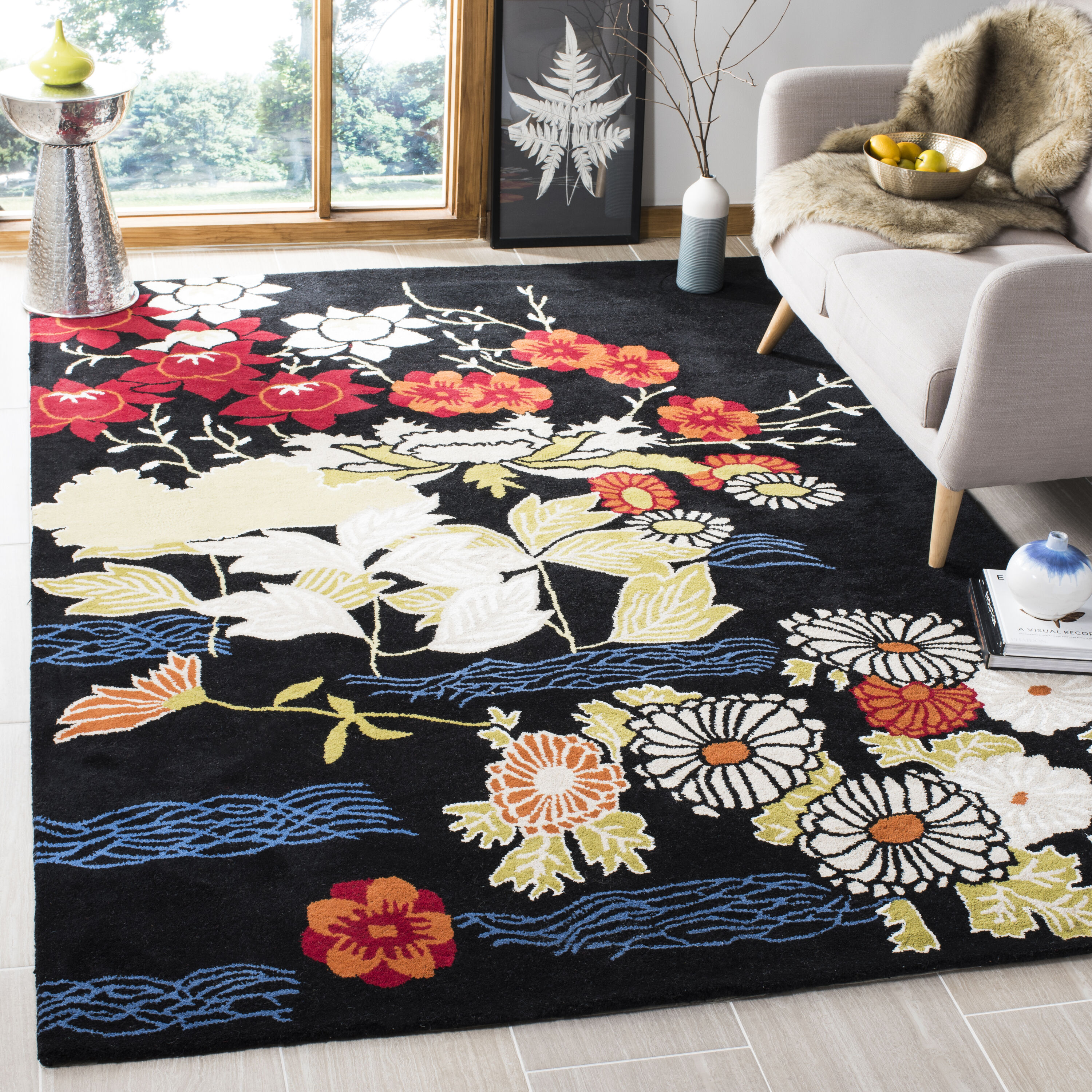  Bella 124 Black/Multi Contemporary 6ft x 9ft Medium Rectangle Rug