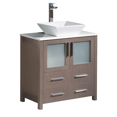 Gray Oak Single Sink Bathroom Vanity, 30 Inch White Bathroom Vanity With Vessel Sink