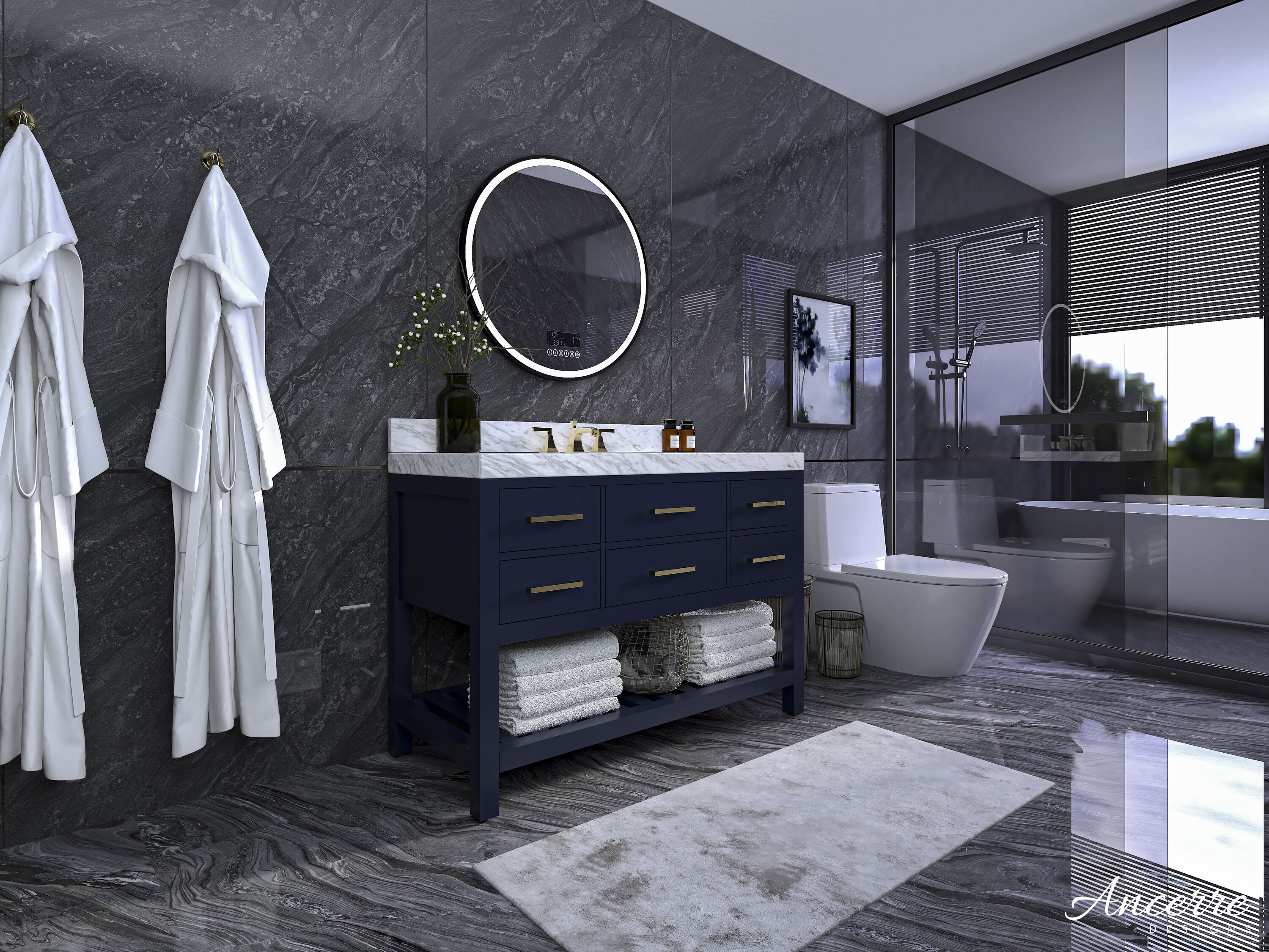Elizabeth 48'' Heritage Blue Wood Vanity with Marble Top