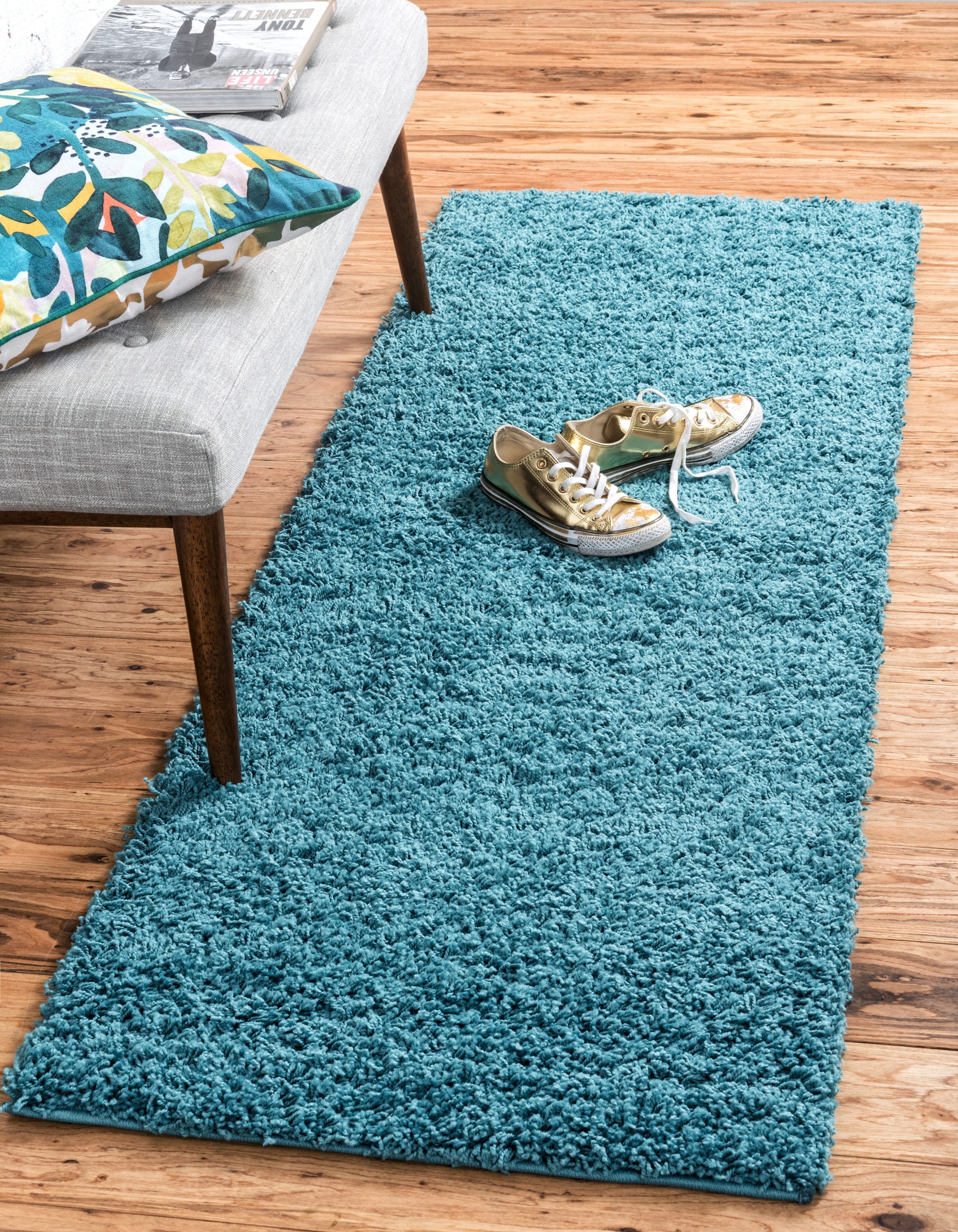 Turquoise Blue & White Cotton Door mat Rug Indoor Outdoor - 2x3