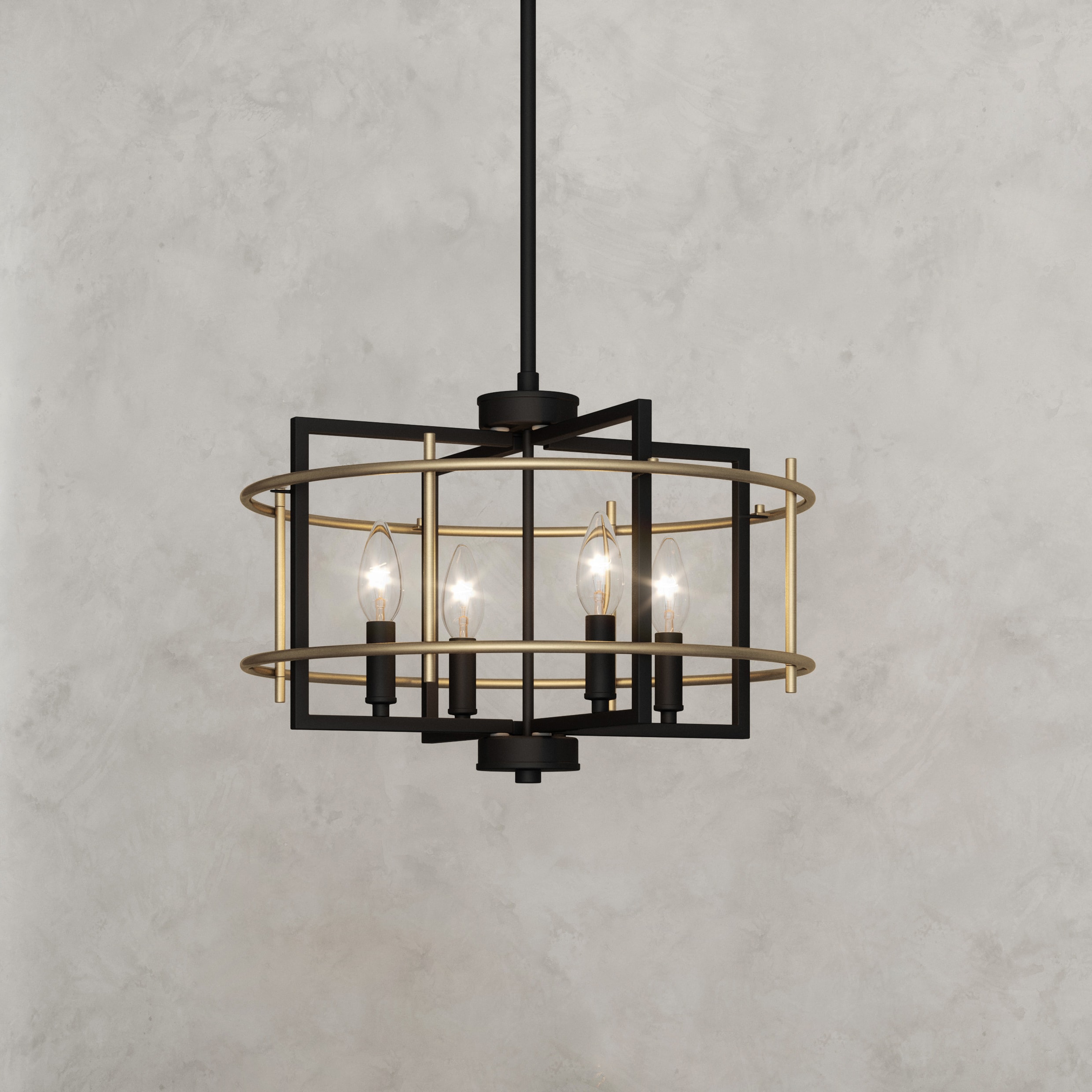 Quoizel Adler 4-Light Matte Black and Nouveau Gold Modern/Contemporary  Geometric Hanging Pendant Light
