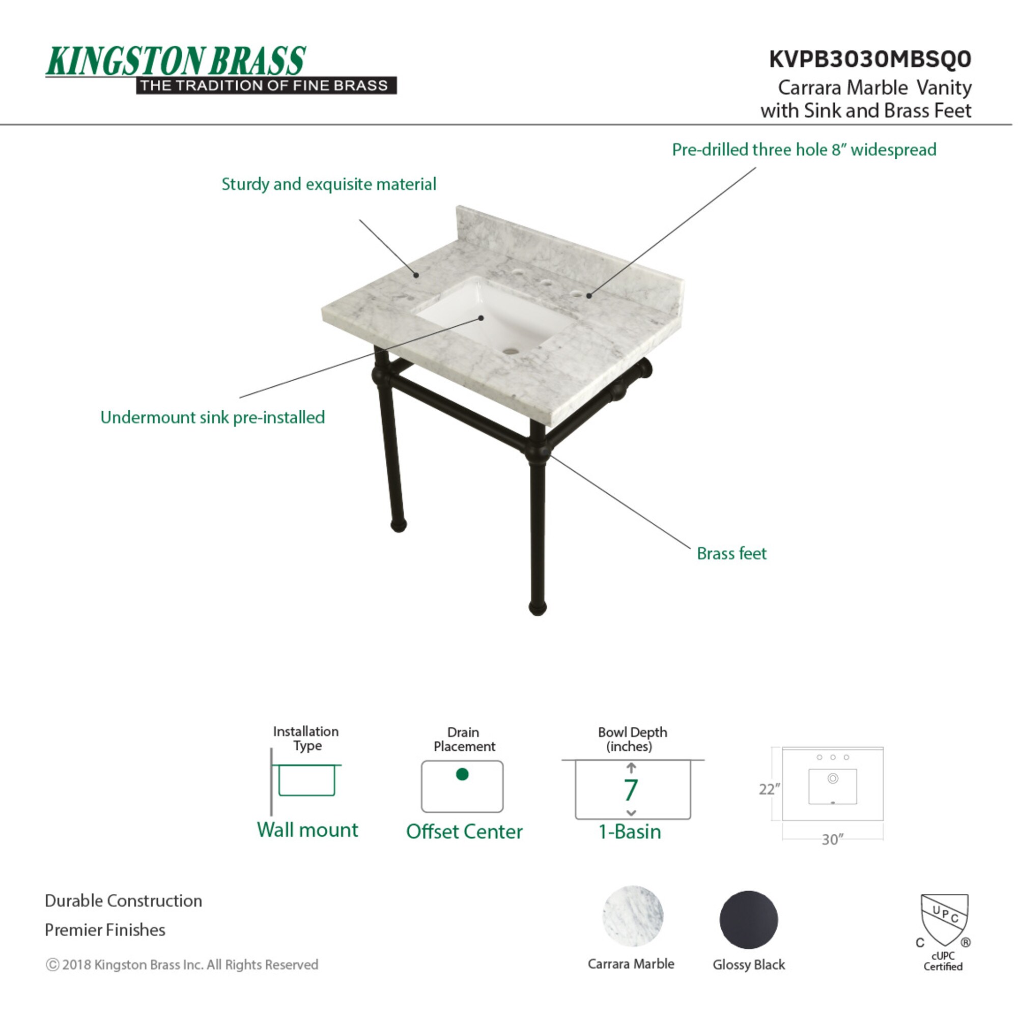 Kingston Brass UKVPB3030MBSQ0 Bath-Sink - View #3