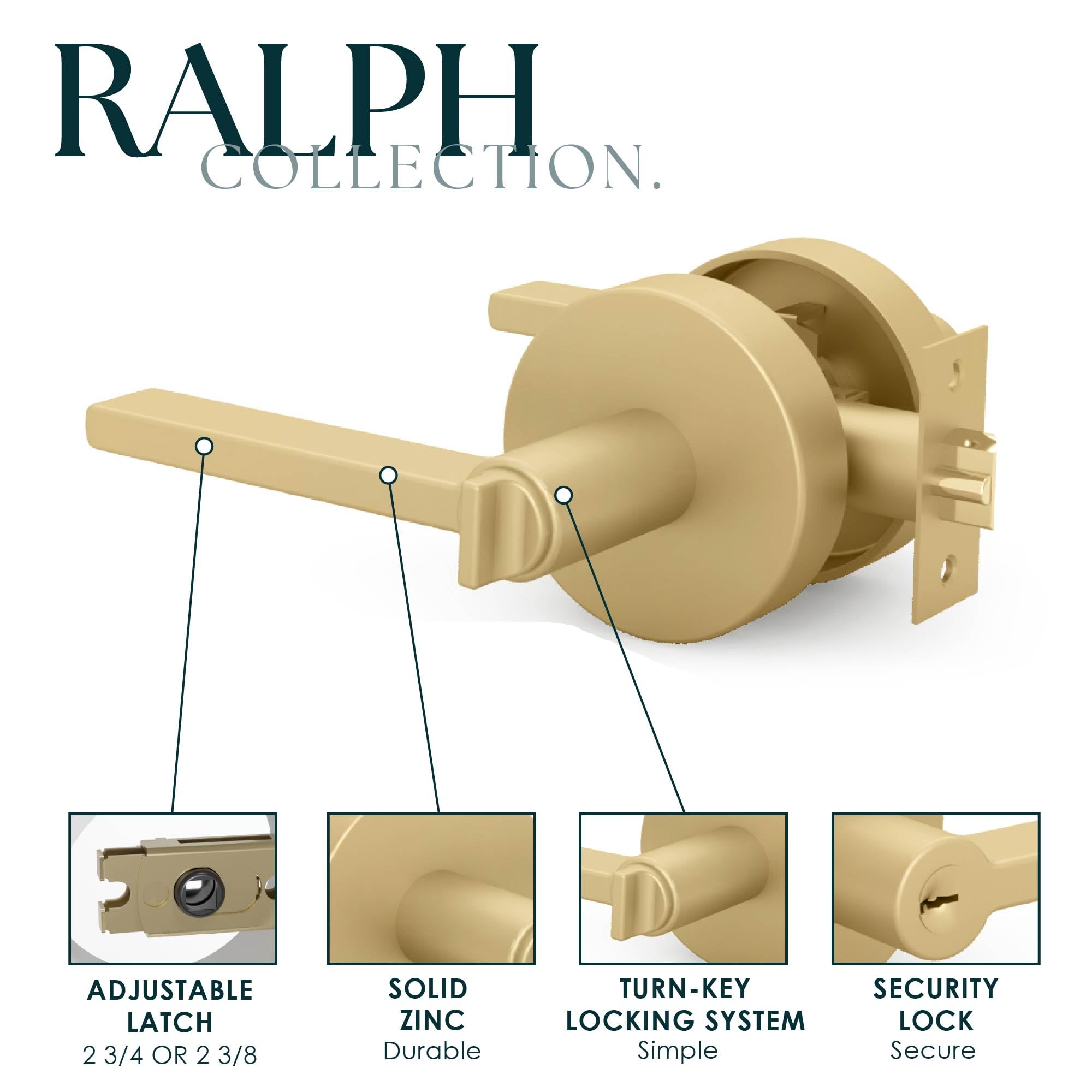 Mega Handles Ralph Entry Door Handle 1 Pack Reversible Gold Door Handle ...
