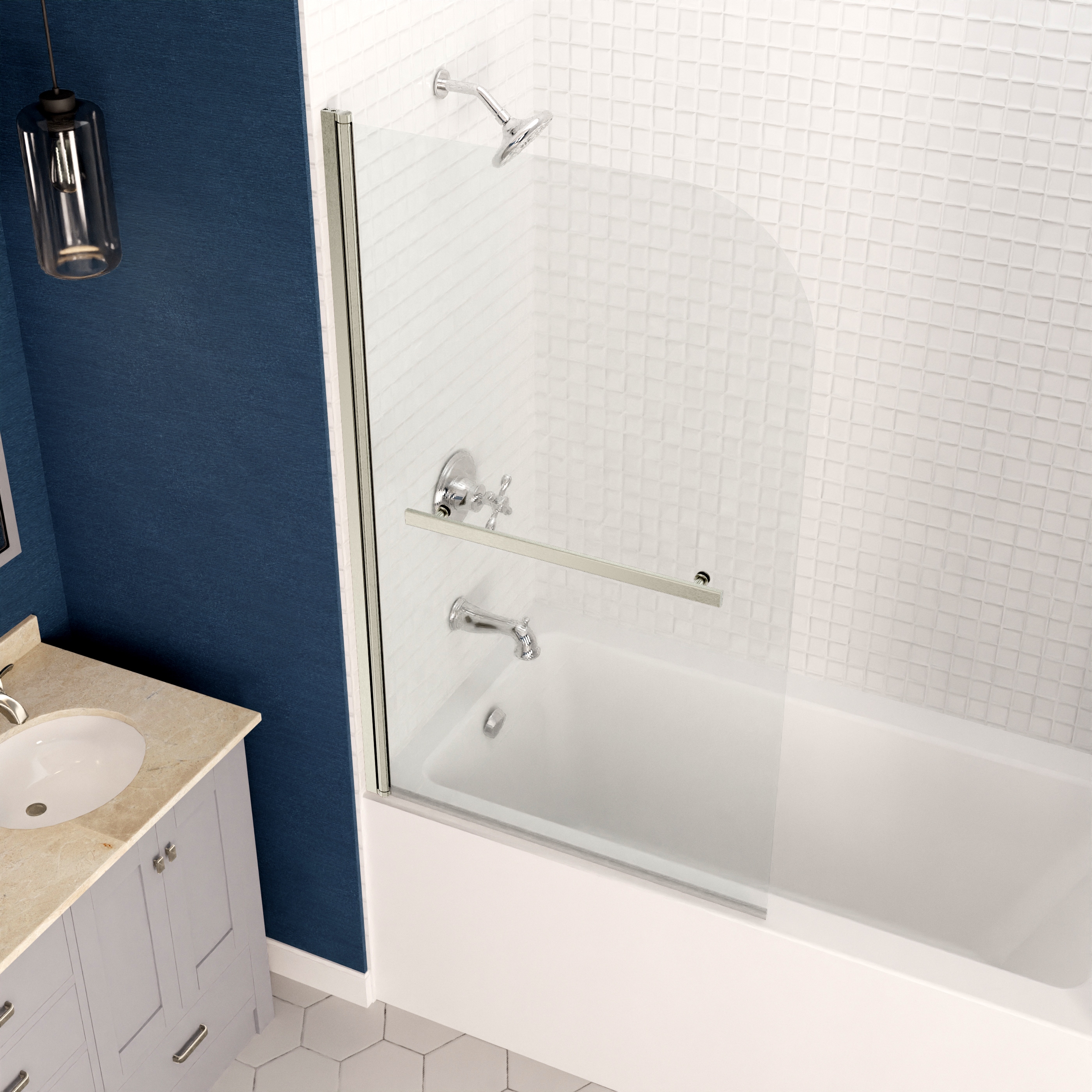 Myth 28" x 56" Frameless Brushed Nickel Tub Door