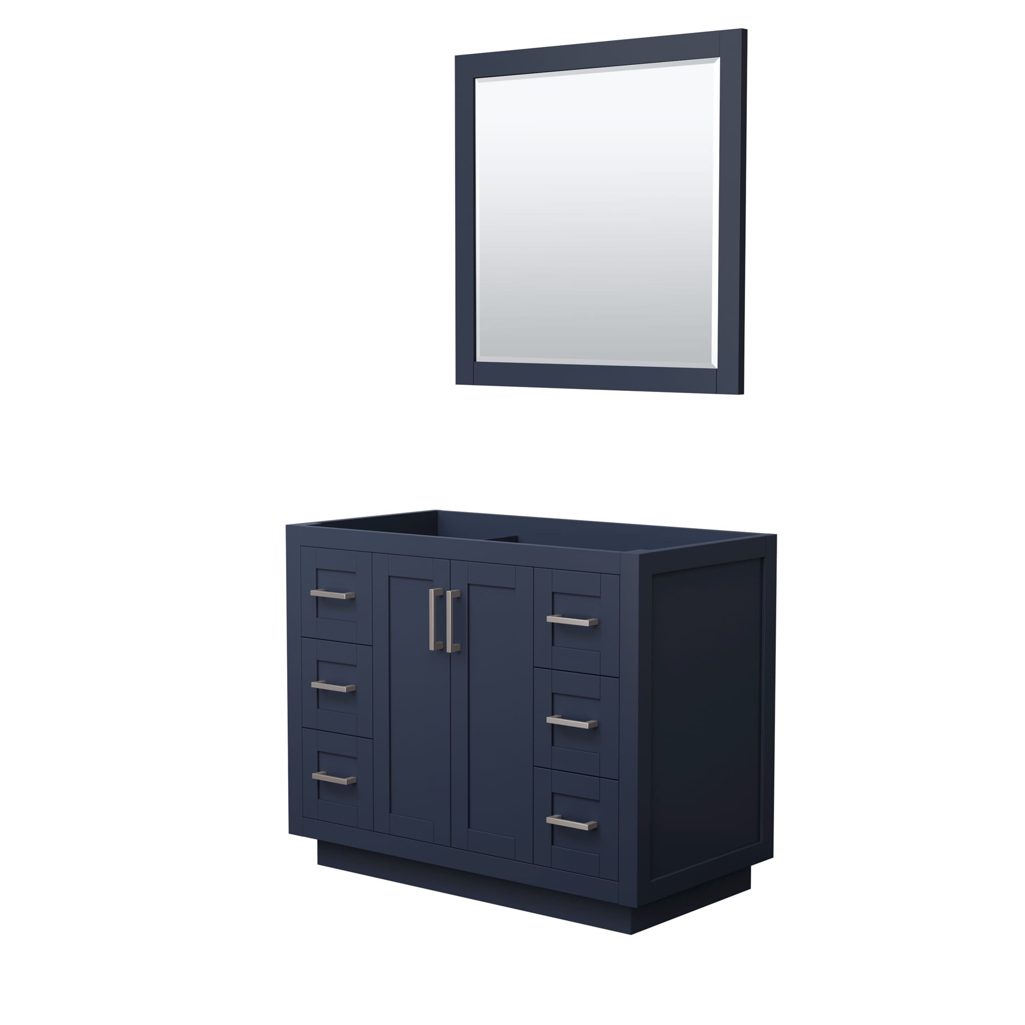 Wyndham Collection WCF292942SBNCXSXXM34 Miranda 42-in Dark Blue with Brushed Nickel Trim Bathroom Vanity Base Cabinet without Top (Mirror Included)
