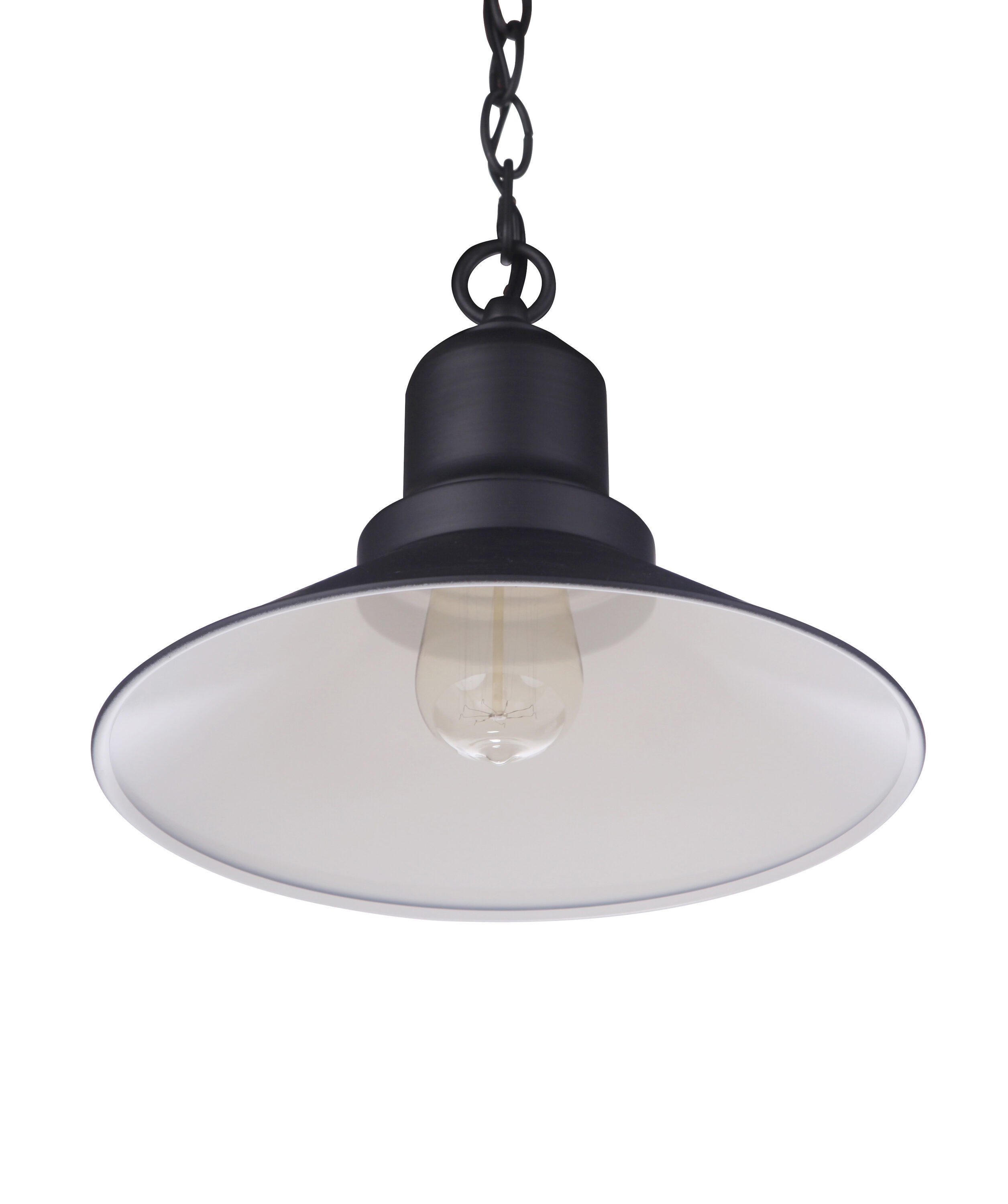 Midnight Black Metal Outdoor Pendant Light with White Interior