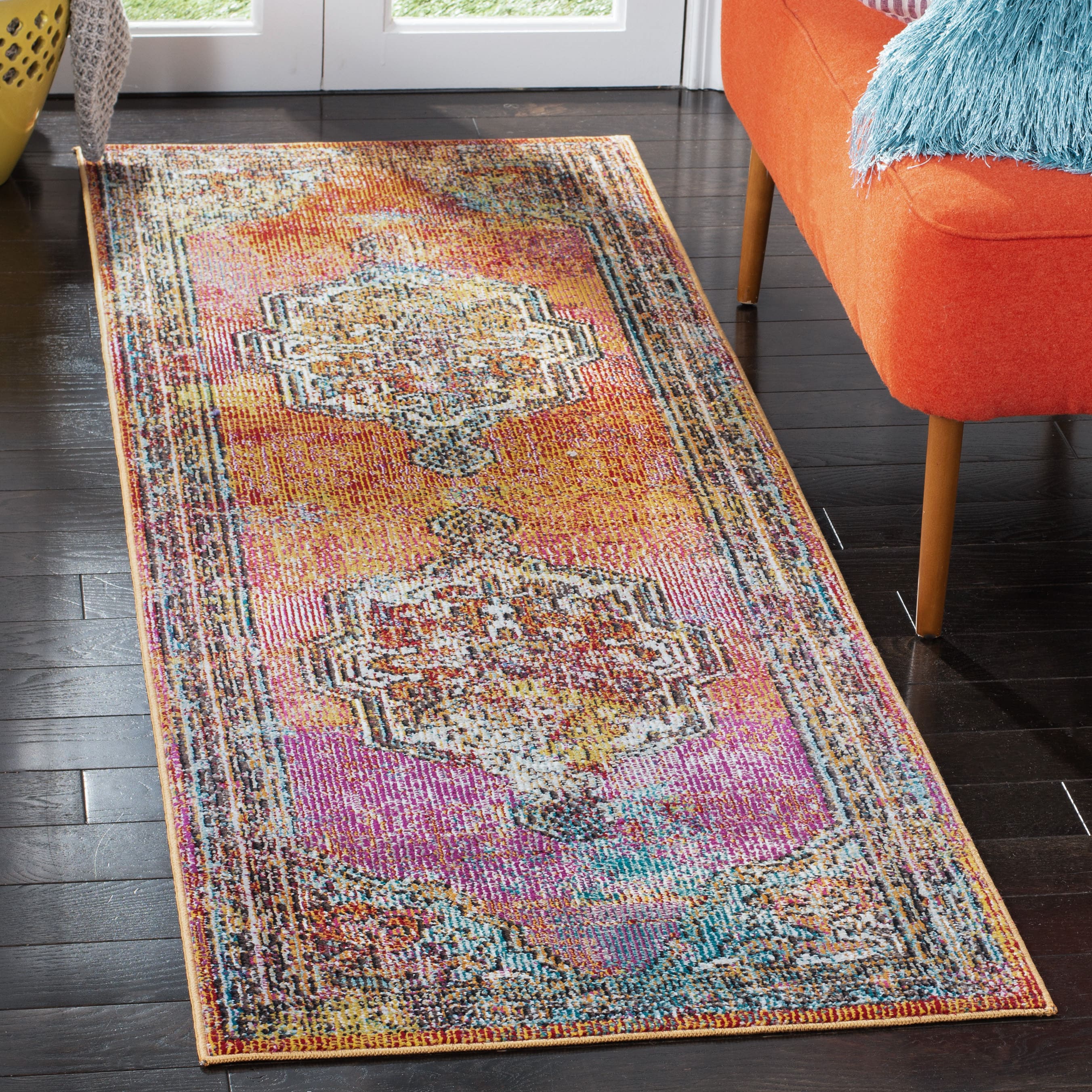 Colorful Medallion Pattern Low Pile Area Rug