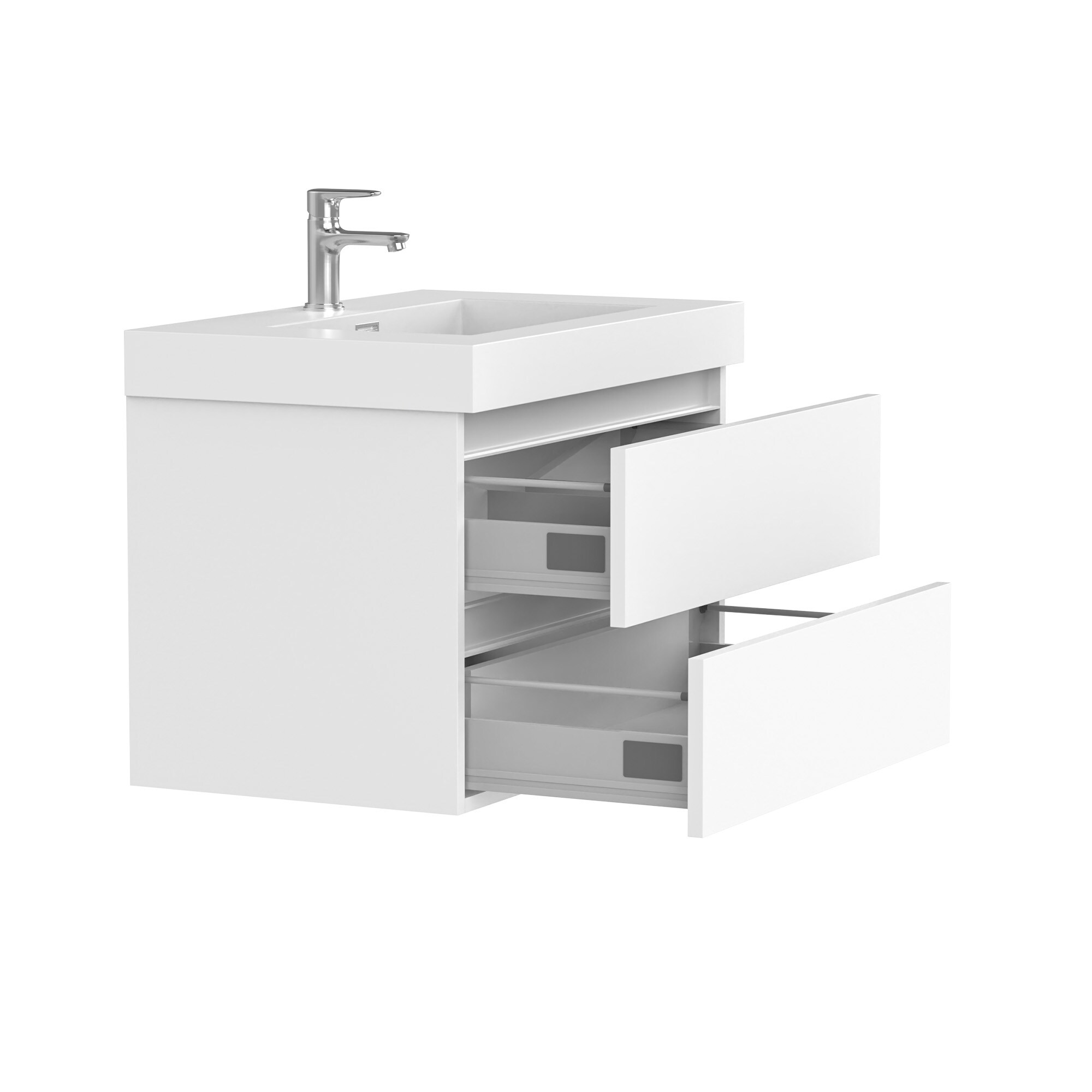 Glossy White Wall-Mount Single Sink Bathroom Vanity with Resin Top