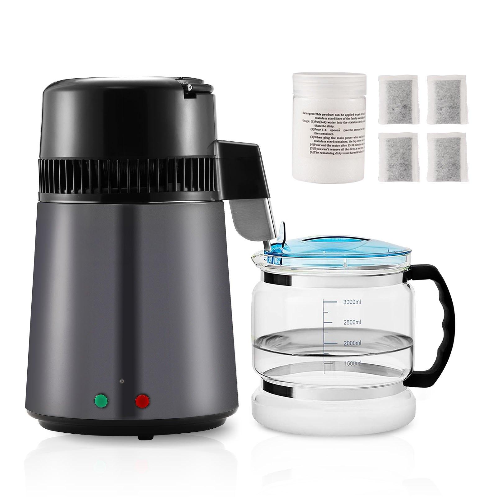 Mecale - 304 Stainless Steel 750W Pure Water Distiller 1.05-Gallon Borosilicate Glass Container w...