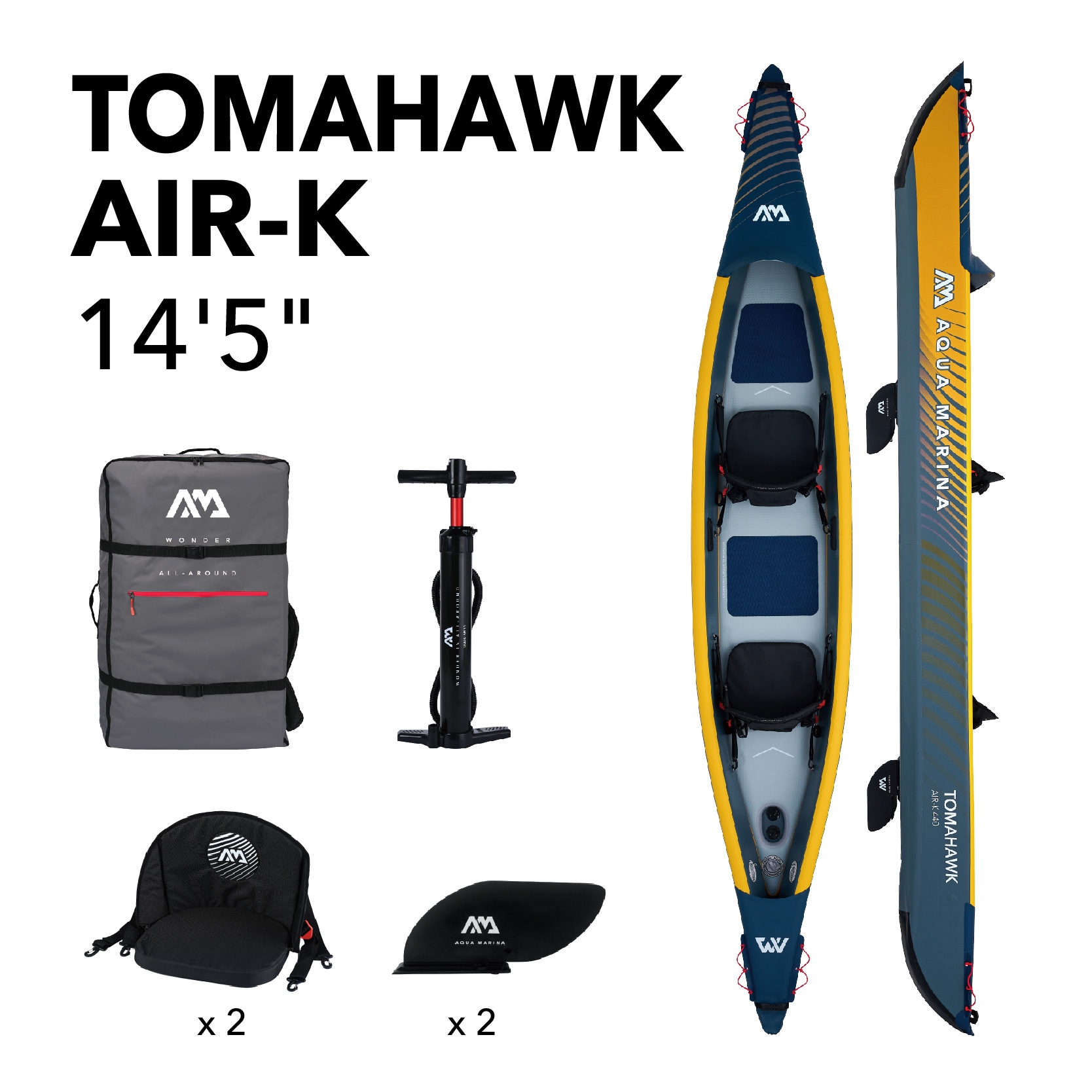 Aqua Marina AIR-K440 Tomahawk Sit-on-top 2 Person 14.417-Feet PVC Kayak