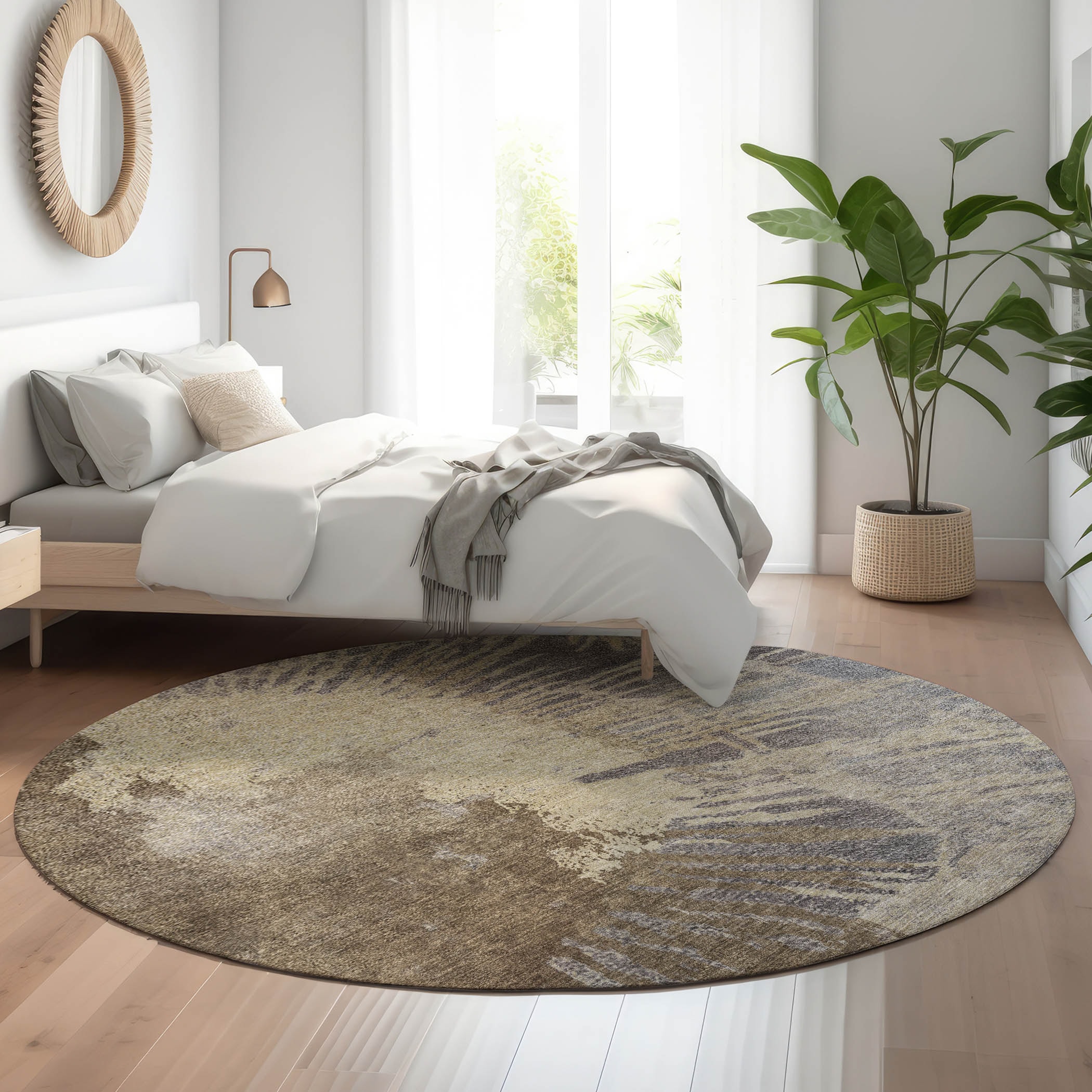 Addison Rugs AMF645BR8RO Mayfield AMF645BR 8 x 8 (ft) Loomed Polyester Brown Round Indoor Geometric Machine washable Area rug