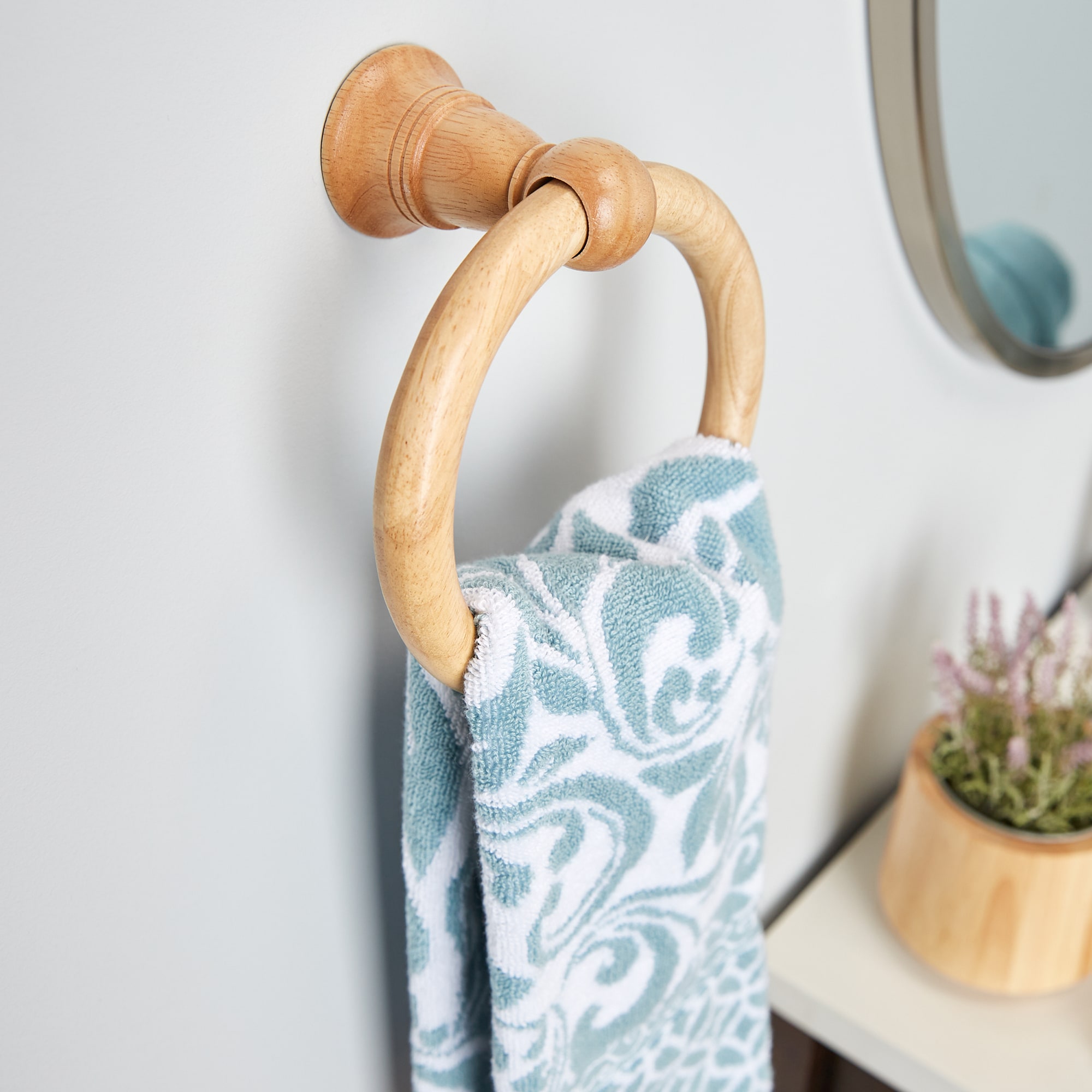 Wood Towel Holder Ring Oak Wood Wall Hook Eco Friendly Bathroom