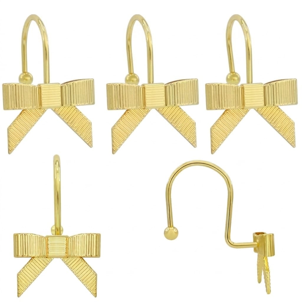 Aoibox  Luxury Bowknot Decorative Shower Curtain Hooks Set of 12 Rust Proof Iron Holds up to 11 lb Gold Finish