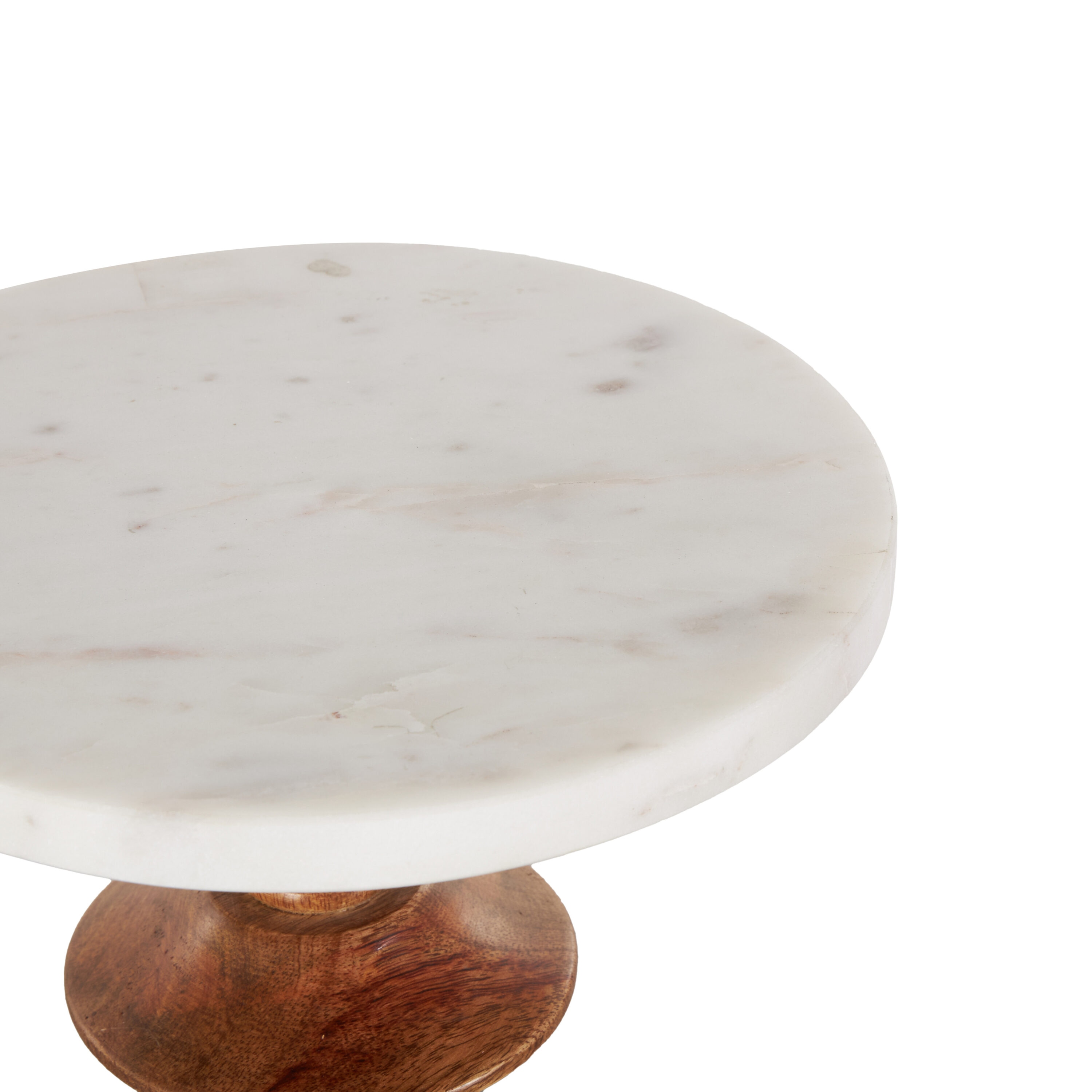 White Marble and Brown Wood Cake Stand, 10" x 5"