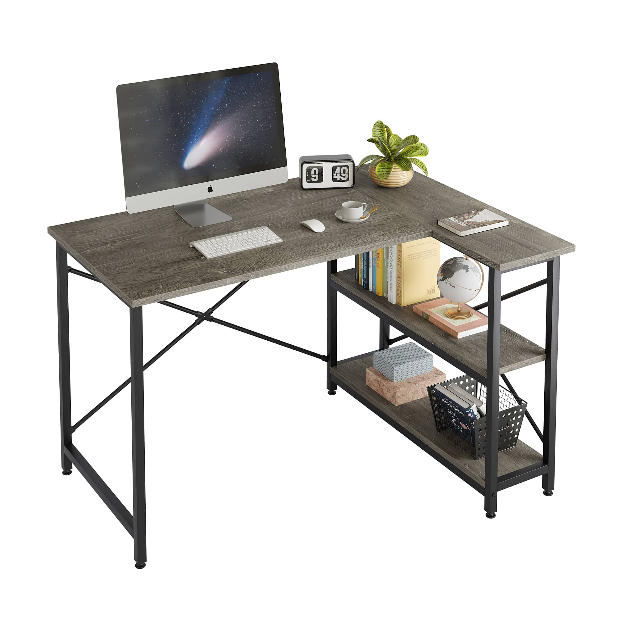 Bestier LOW-1298-D31GRY 55-in W 3-Shelf Gray Computer Desk