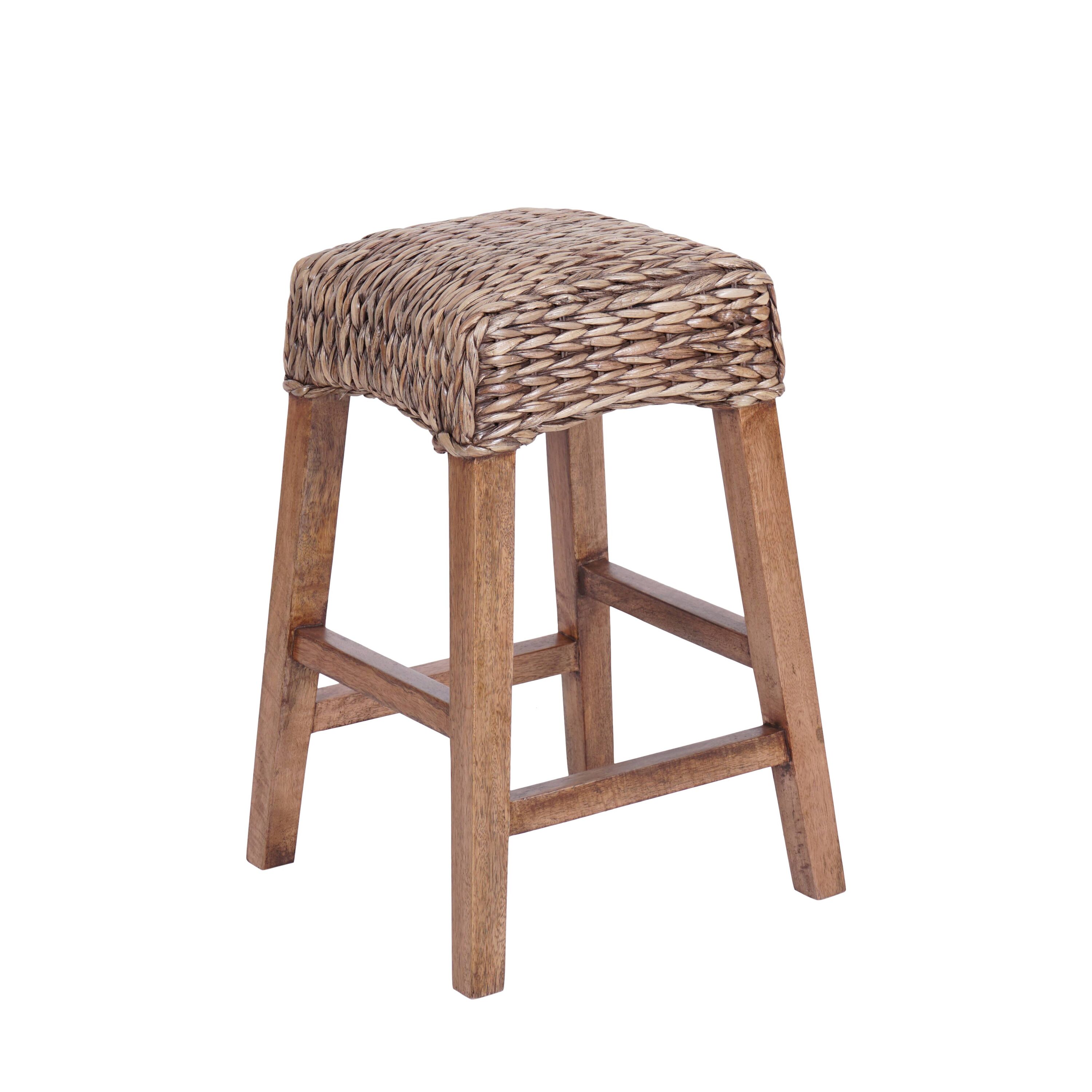 JONATHAN  Y CSL1101A Maui Rustic Bohemian Hyacinth/Wood Brown/Natural Wood Frame 25.59-in H Counter height Square seat Wood Bar Stool
